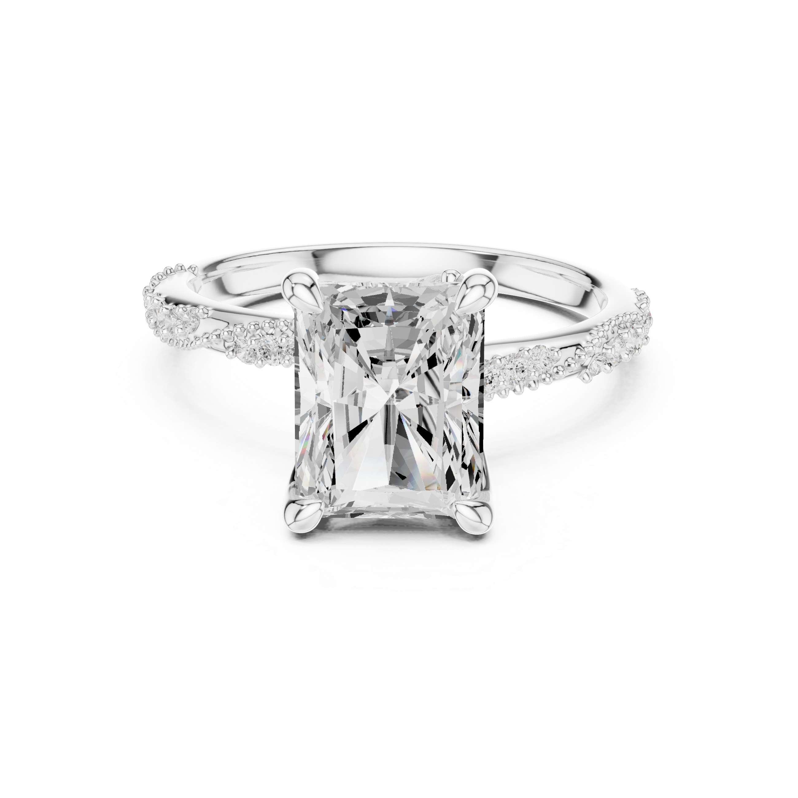 Vintage Radiant Cut Diamond Engagement Ring with Twisted Pavé Cathedral Band
