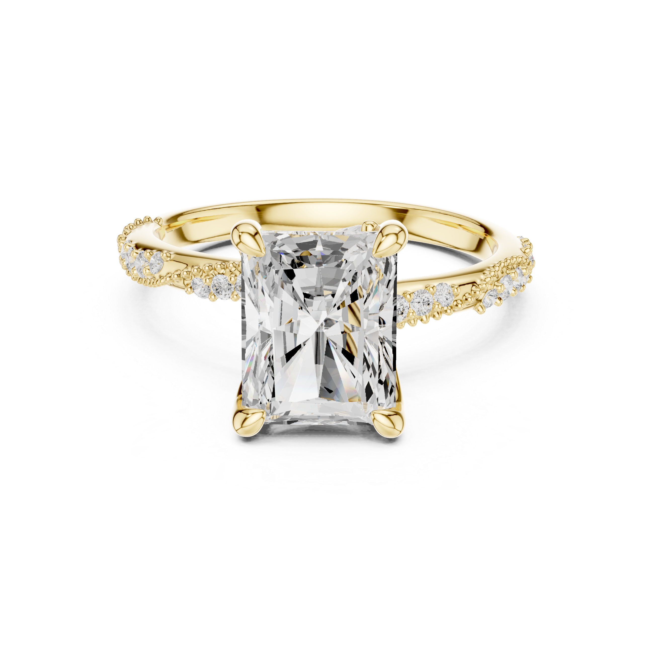 Vintage Radiant Cut Diamond Engagement Ring with Twisted Pavé Cathedral Band