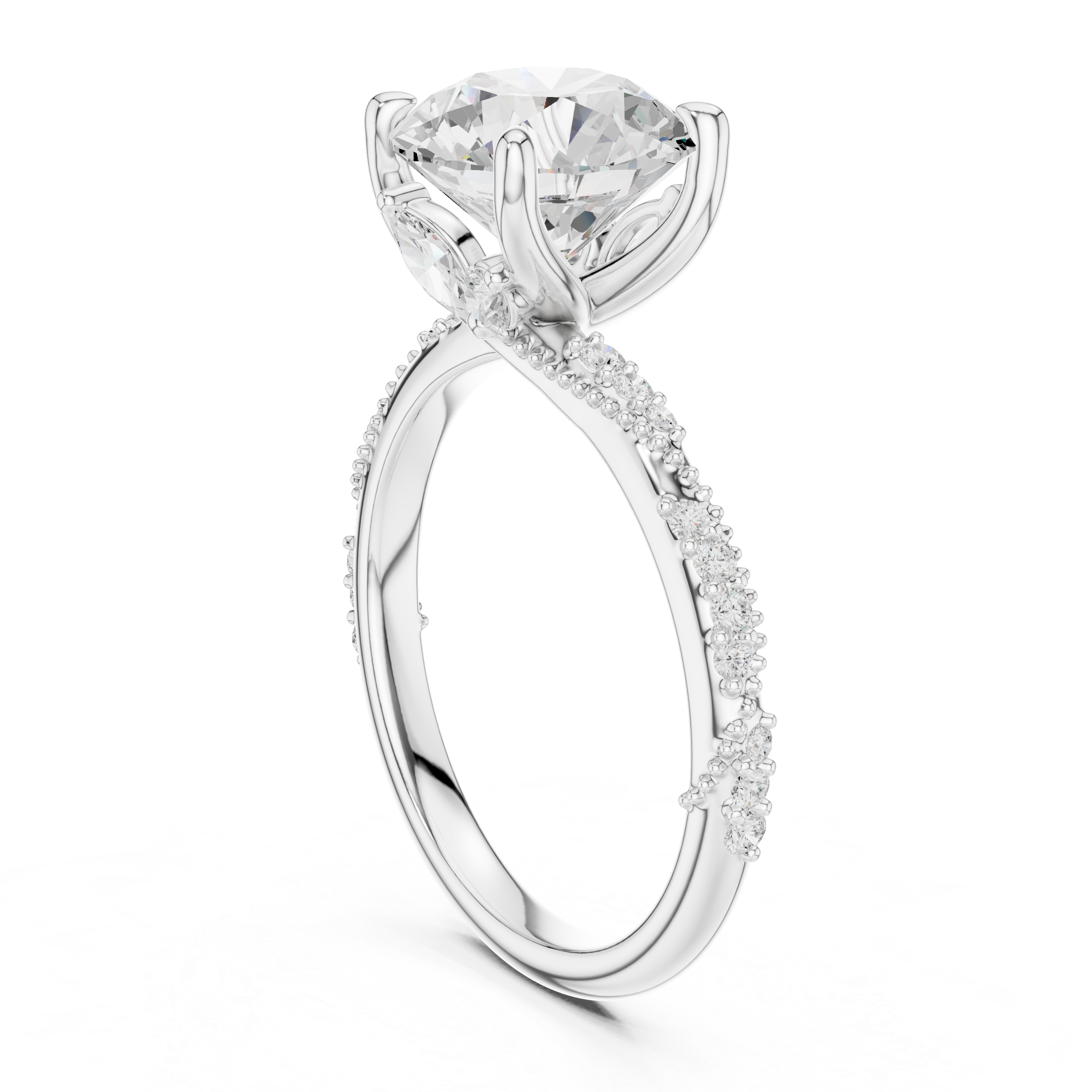 Vintage Round Cut Diamond Engagement Ring with Twisted Pavé Cathedral Band