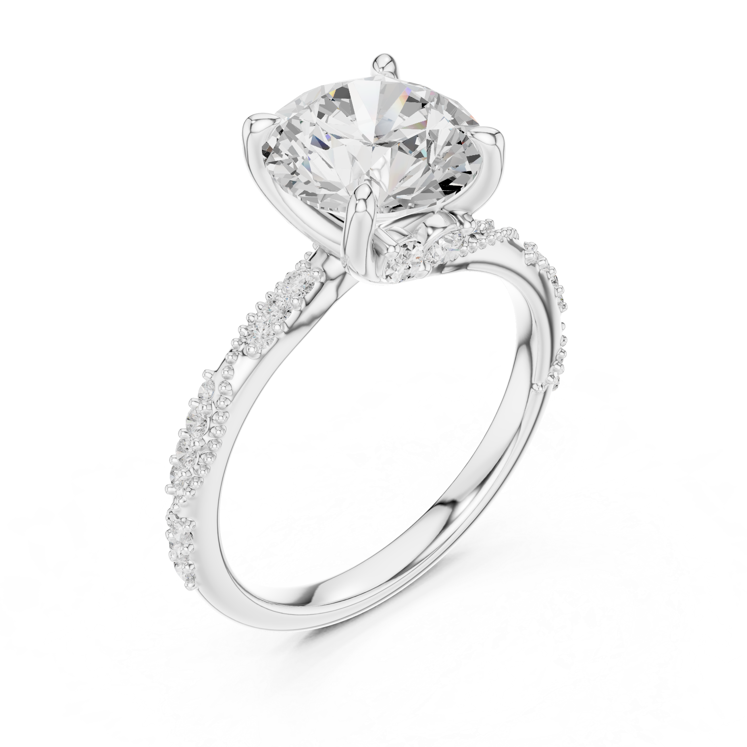 Vintage Round Cut Diamond Engagement Ring with Twisted Pavé Cathedral Band