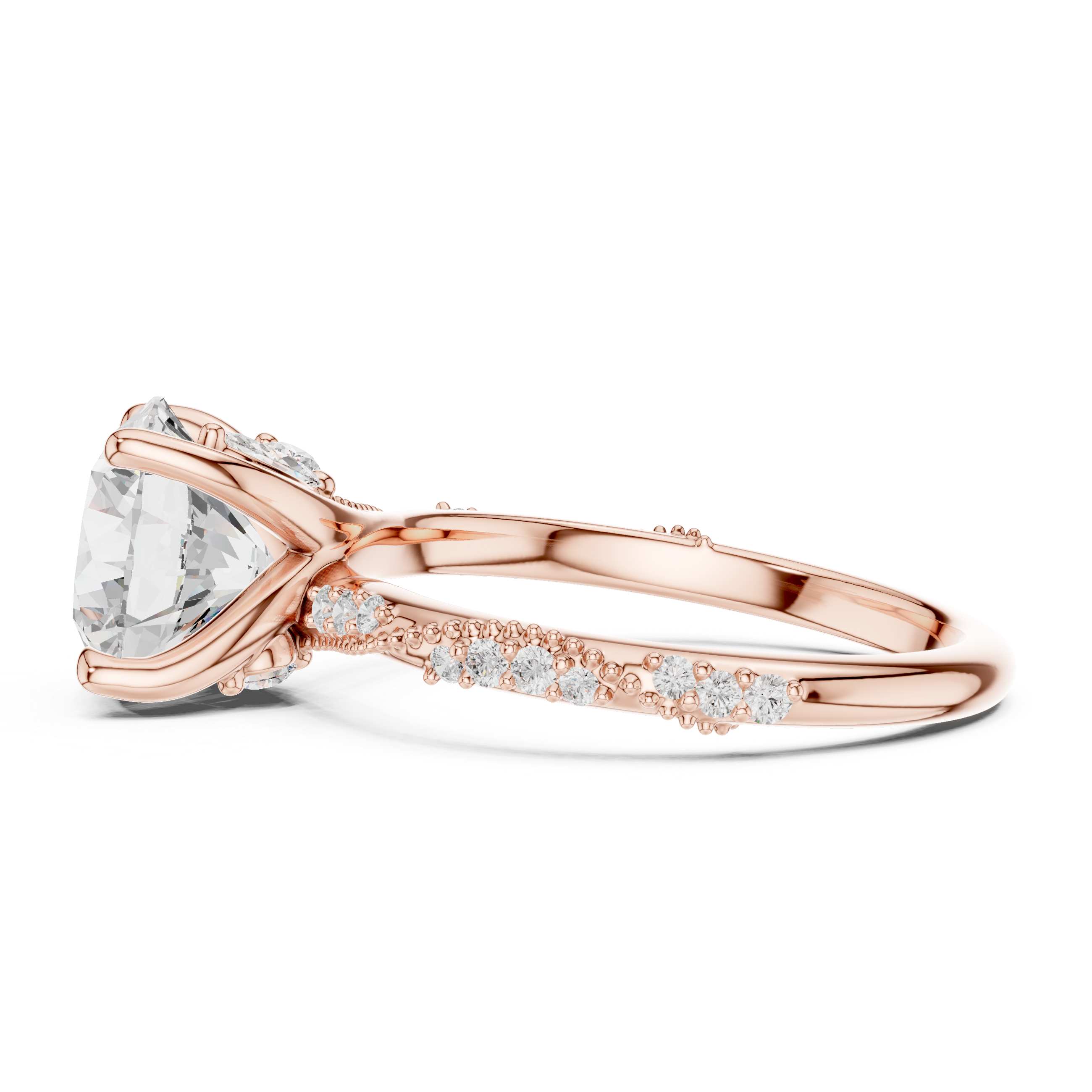 Vintage Round Cut Diamond Engagement Ring with Twisted Pavé Cathedral Band