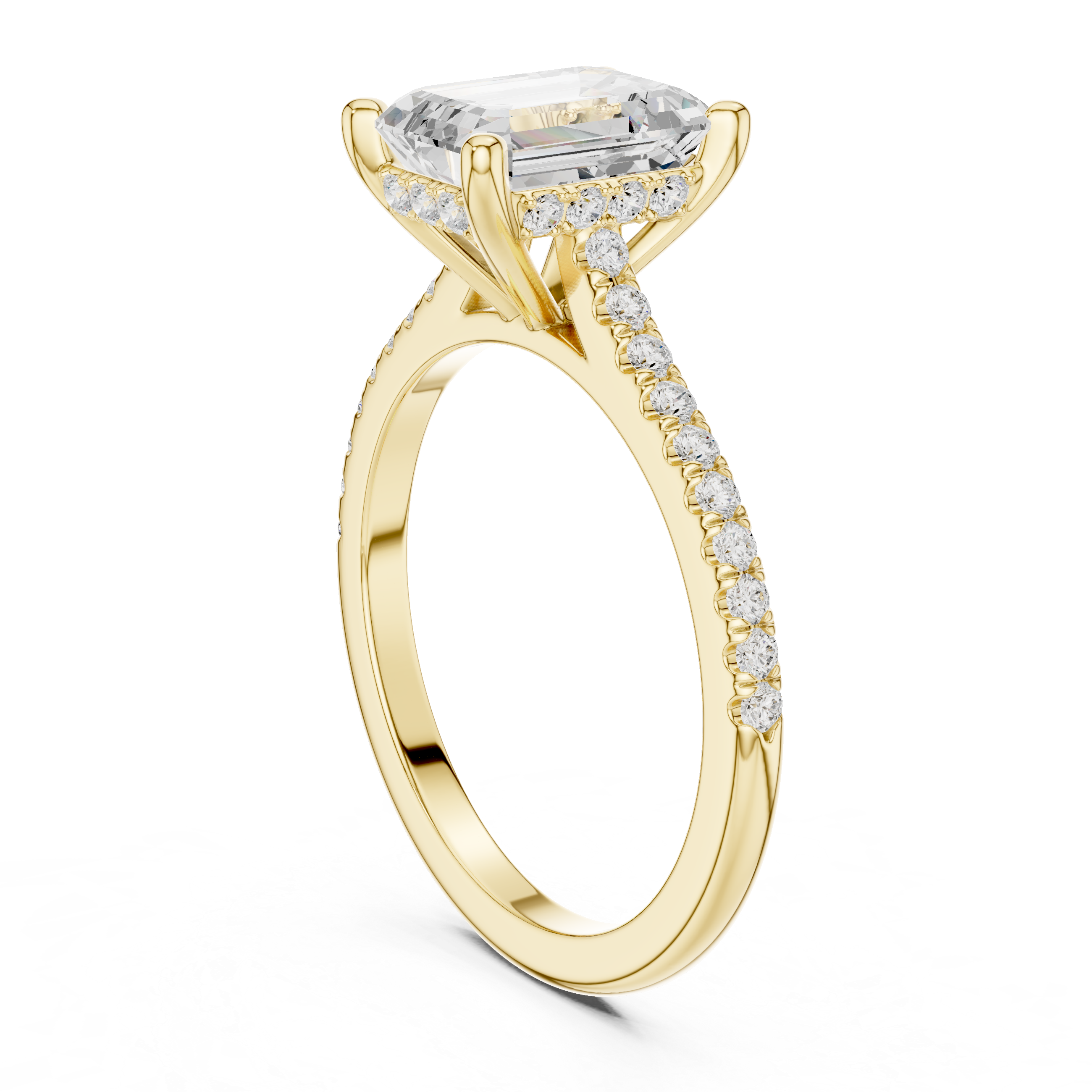 Emerald Cut Diamond Engagement Ring with Pavé Cathedral Setting