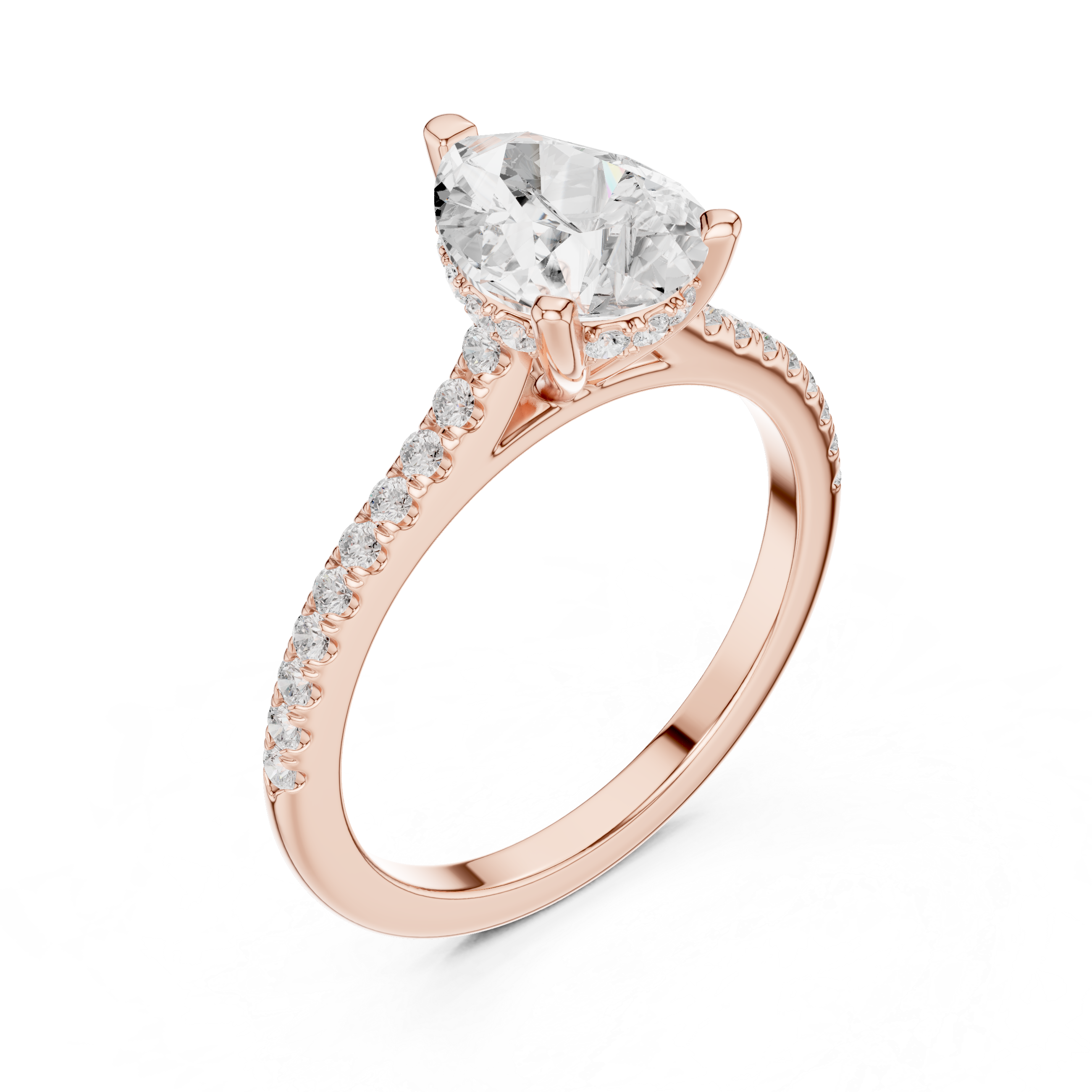 Pear Cut Diamond Engagement Ring with Pavé Cathedral Band