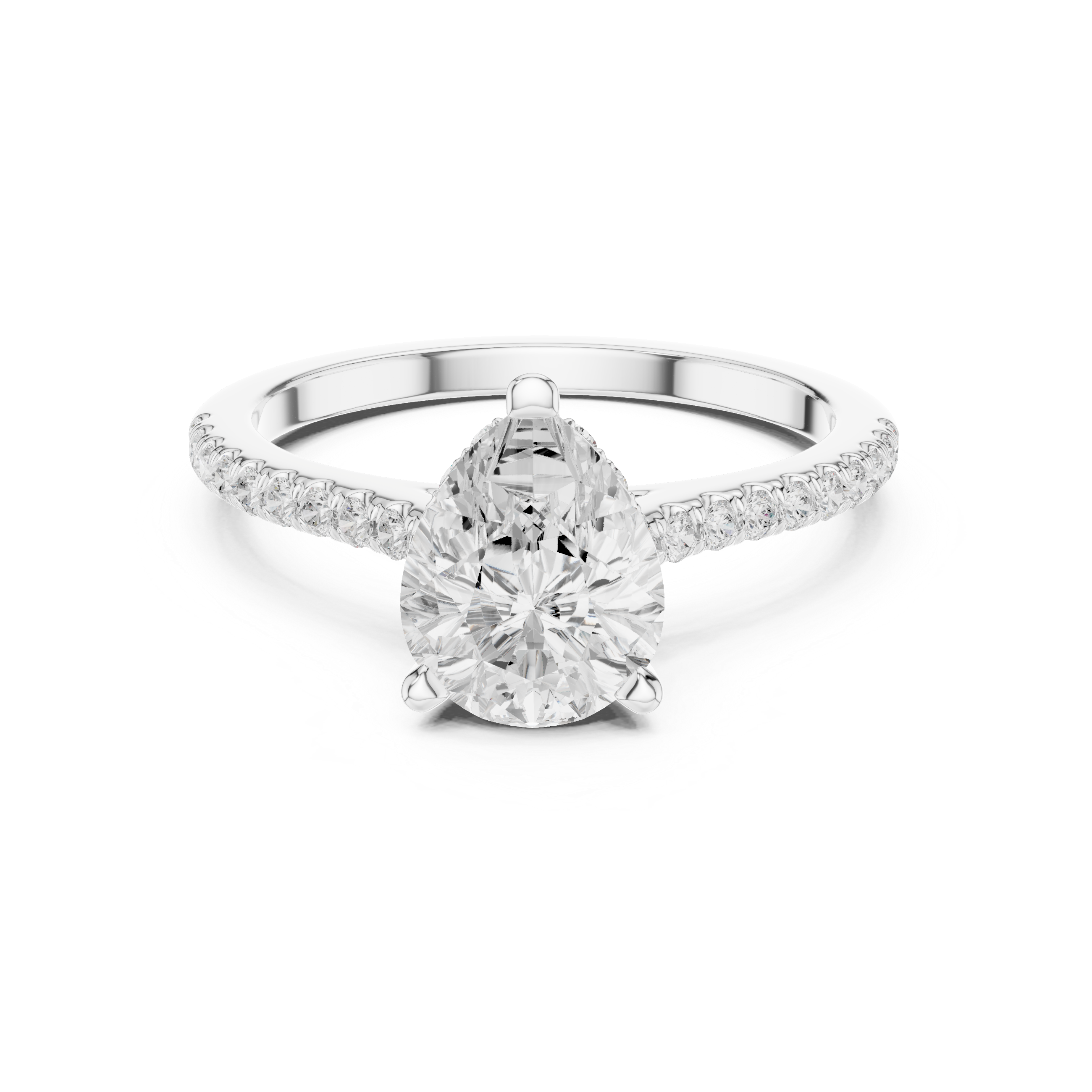 Pear Cut Diamond Engagement Ring with Pavé Cathedral Band