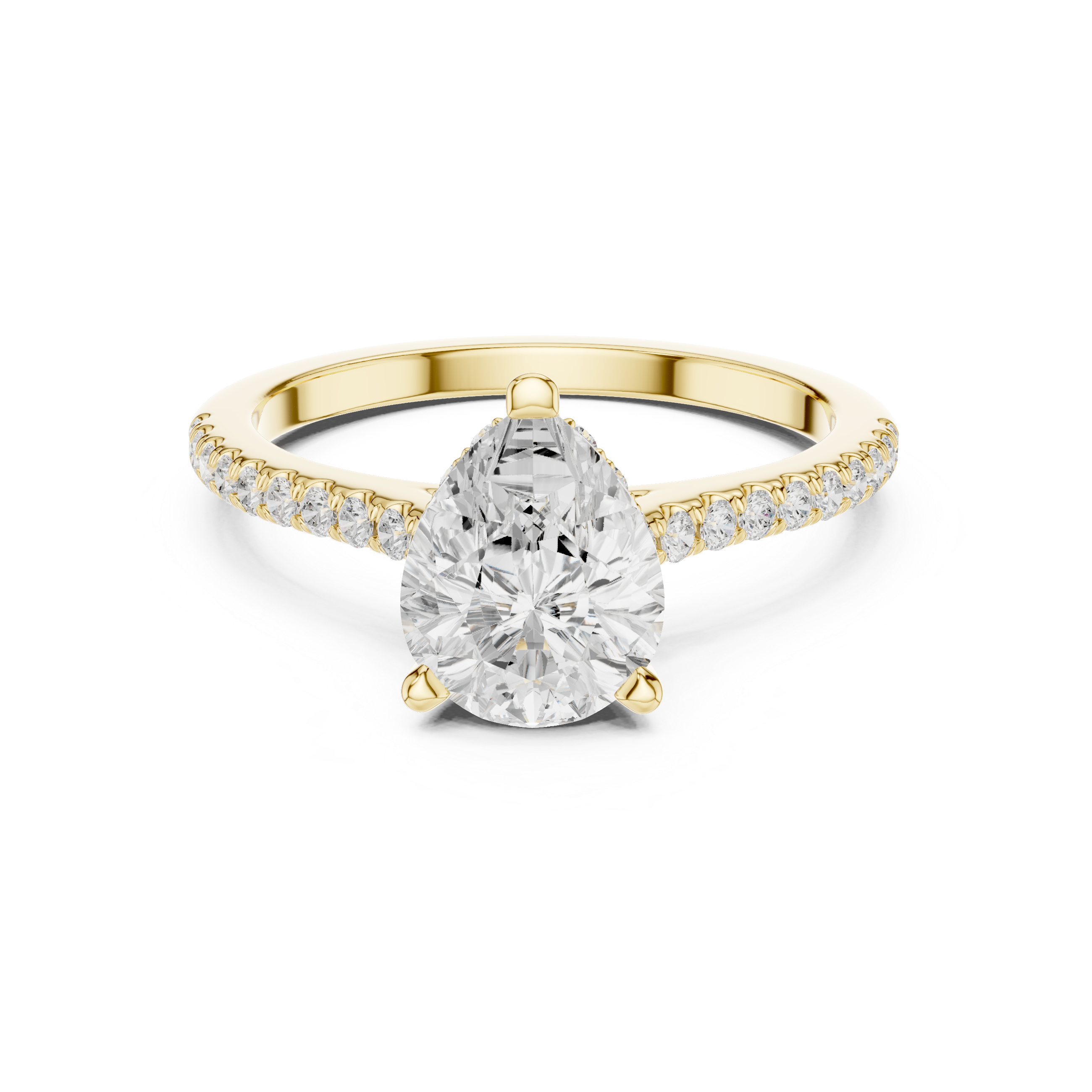 Pear Cut Diamond Engagement Ring with Pavé Cathedral Band