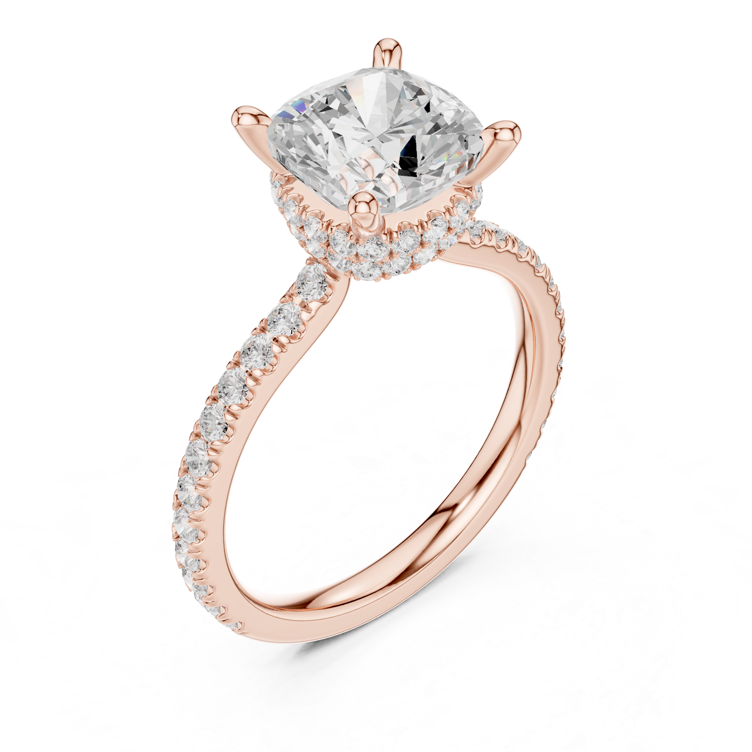 Cushion Cut Hidden Halo Pavé Engagement Ring