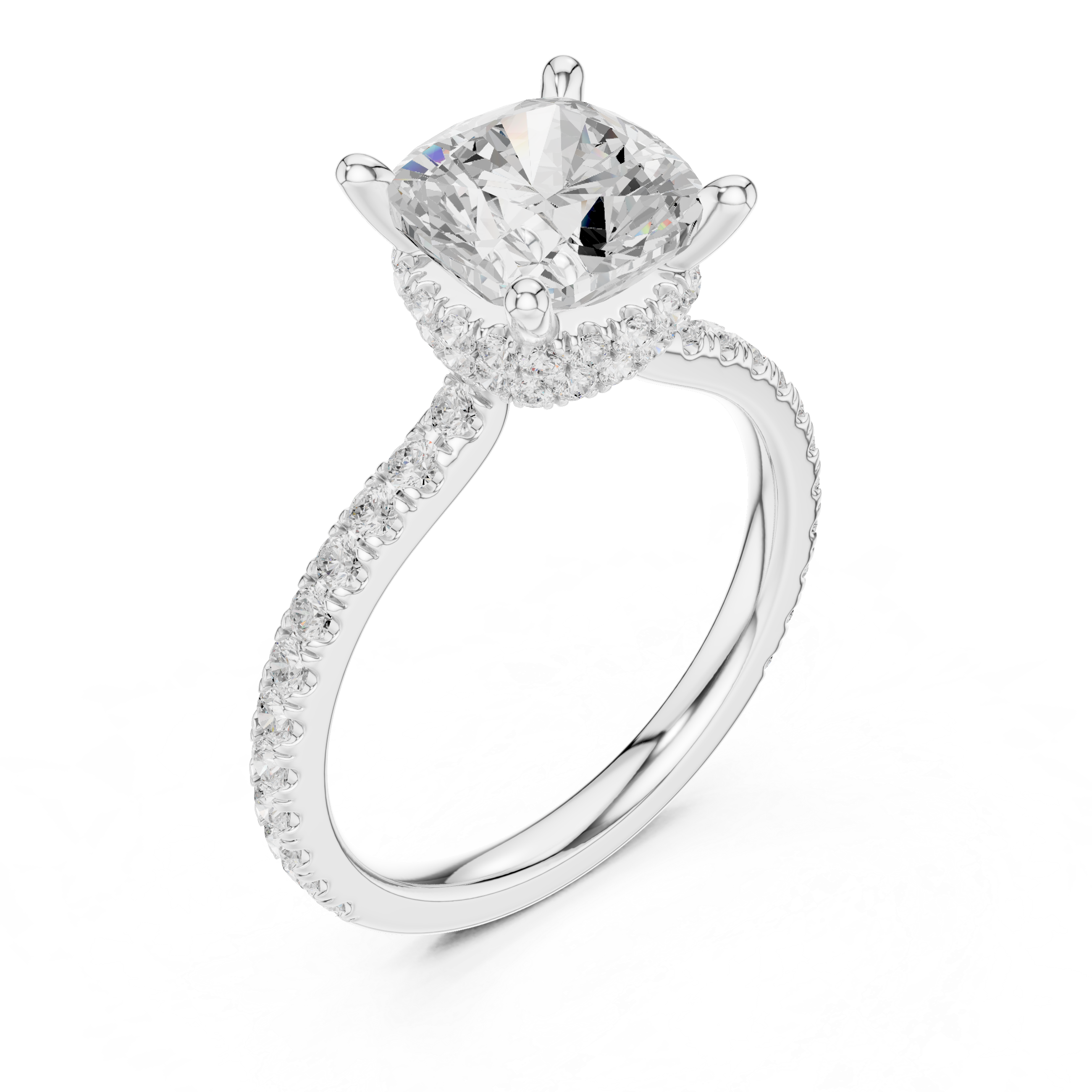 Cushion Cut Hidden Halo Pavé Engagement Ring