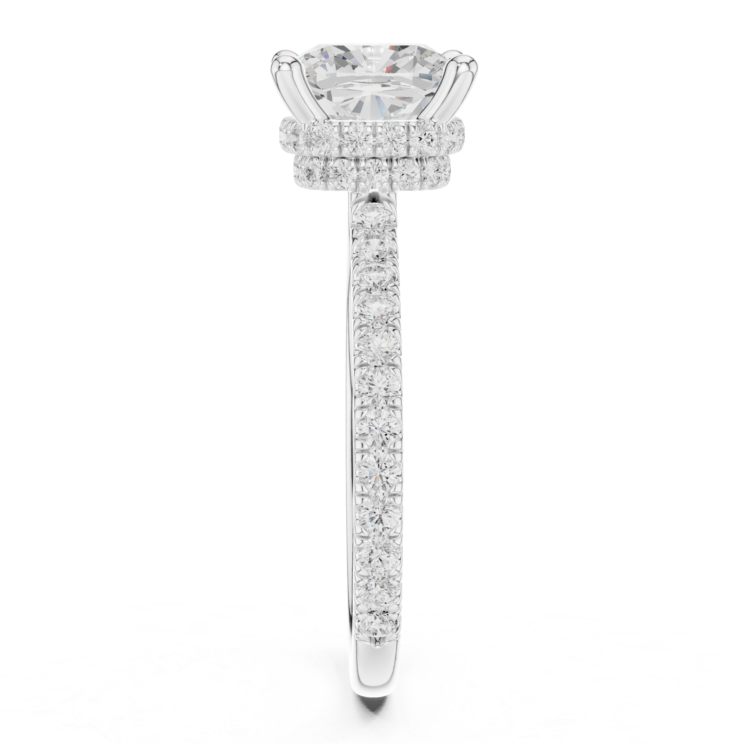 Cushion Cut Hidden Halo Pavé Engagement Ring