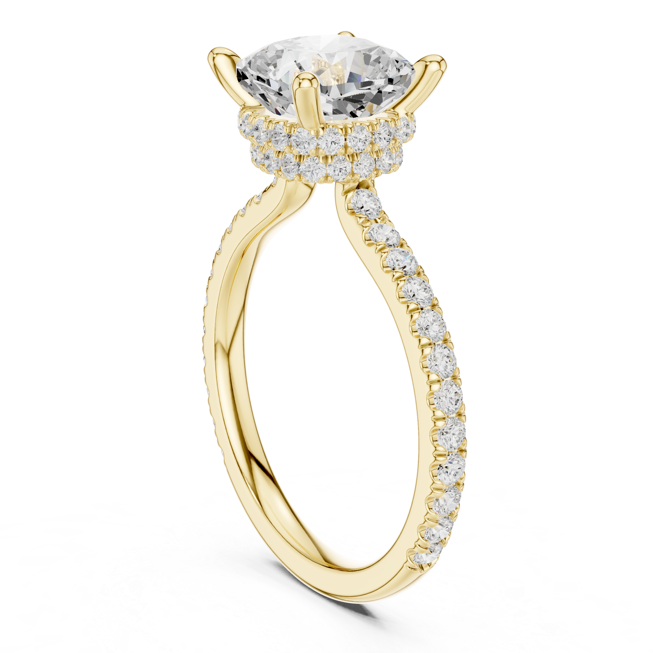Cushion Cut Hidden Halo Pavé Engagement Ring