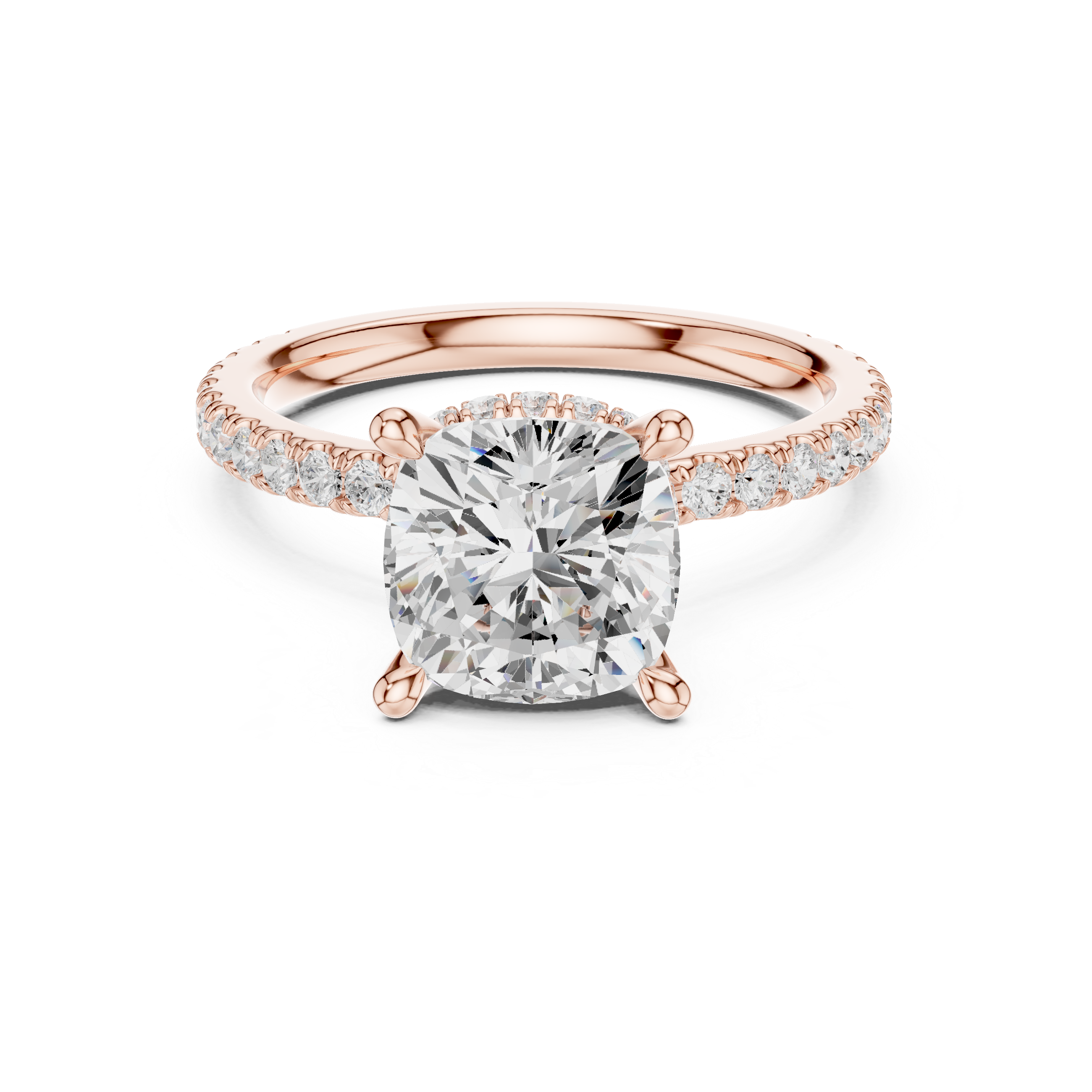 Cushion Cut Hidden Halo Pavé Engagement Ring