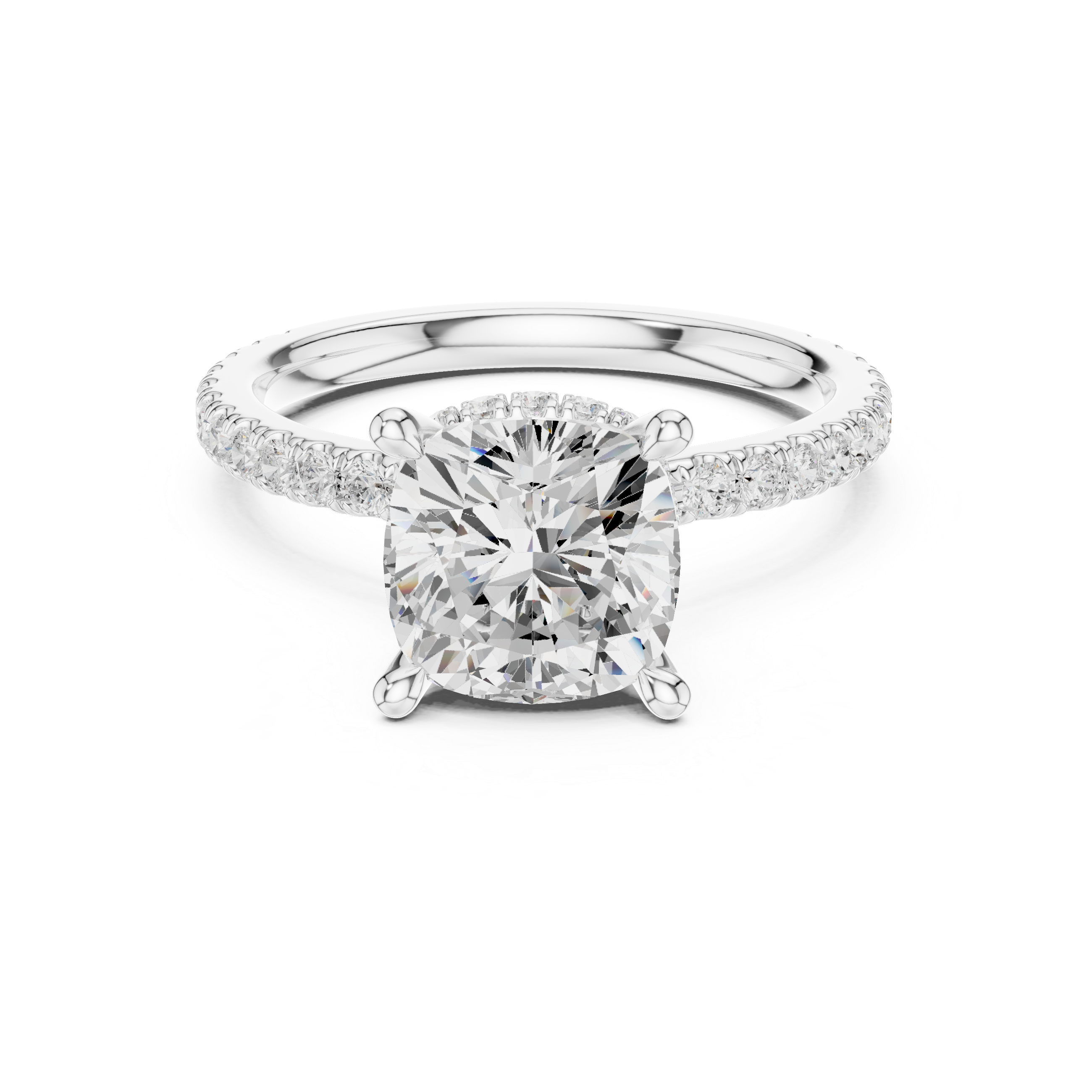 Cushion Cut Hidden Halo Pavé Engagement Ring