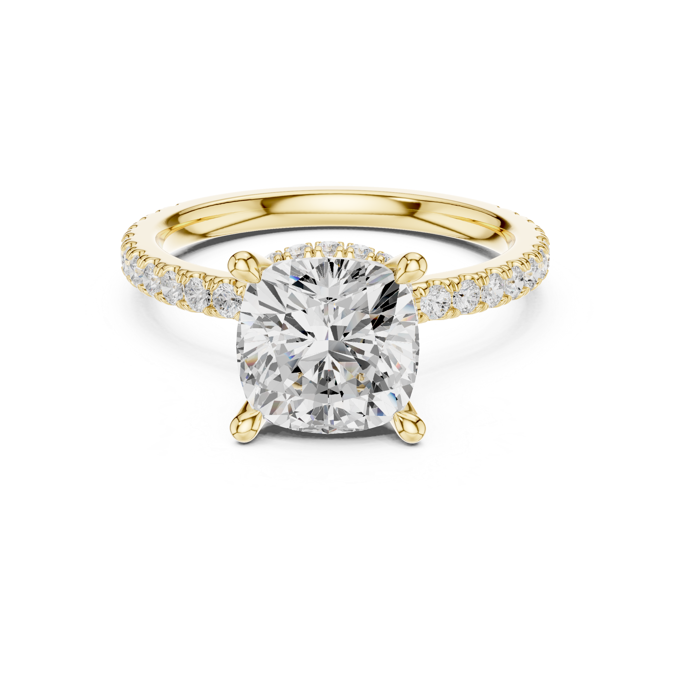 Cushion Cut Hidden Halo Pavé Engagement Ring