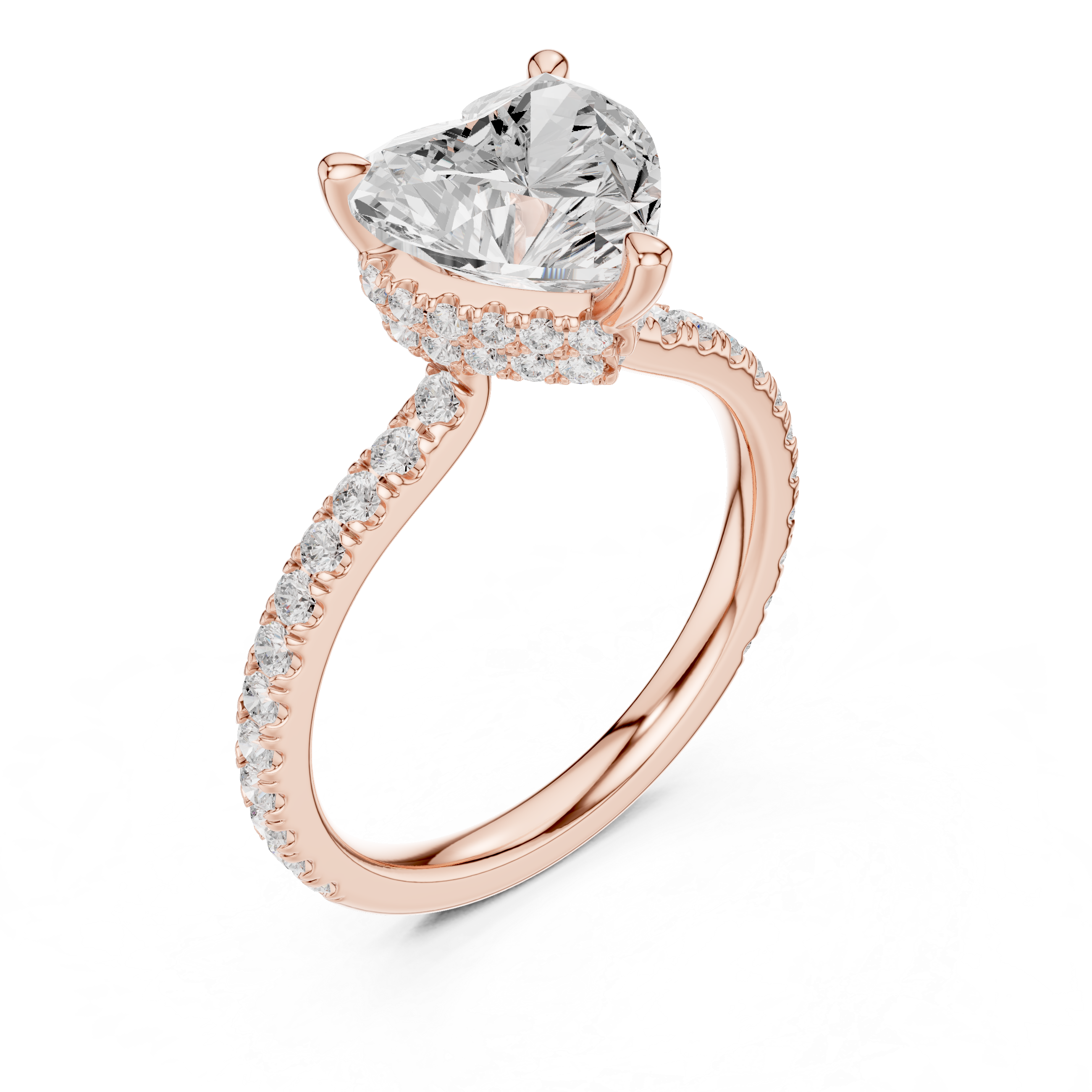 Heart Cut Hidden Halo Pavé Engagement Ring
