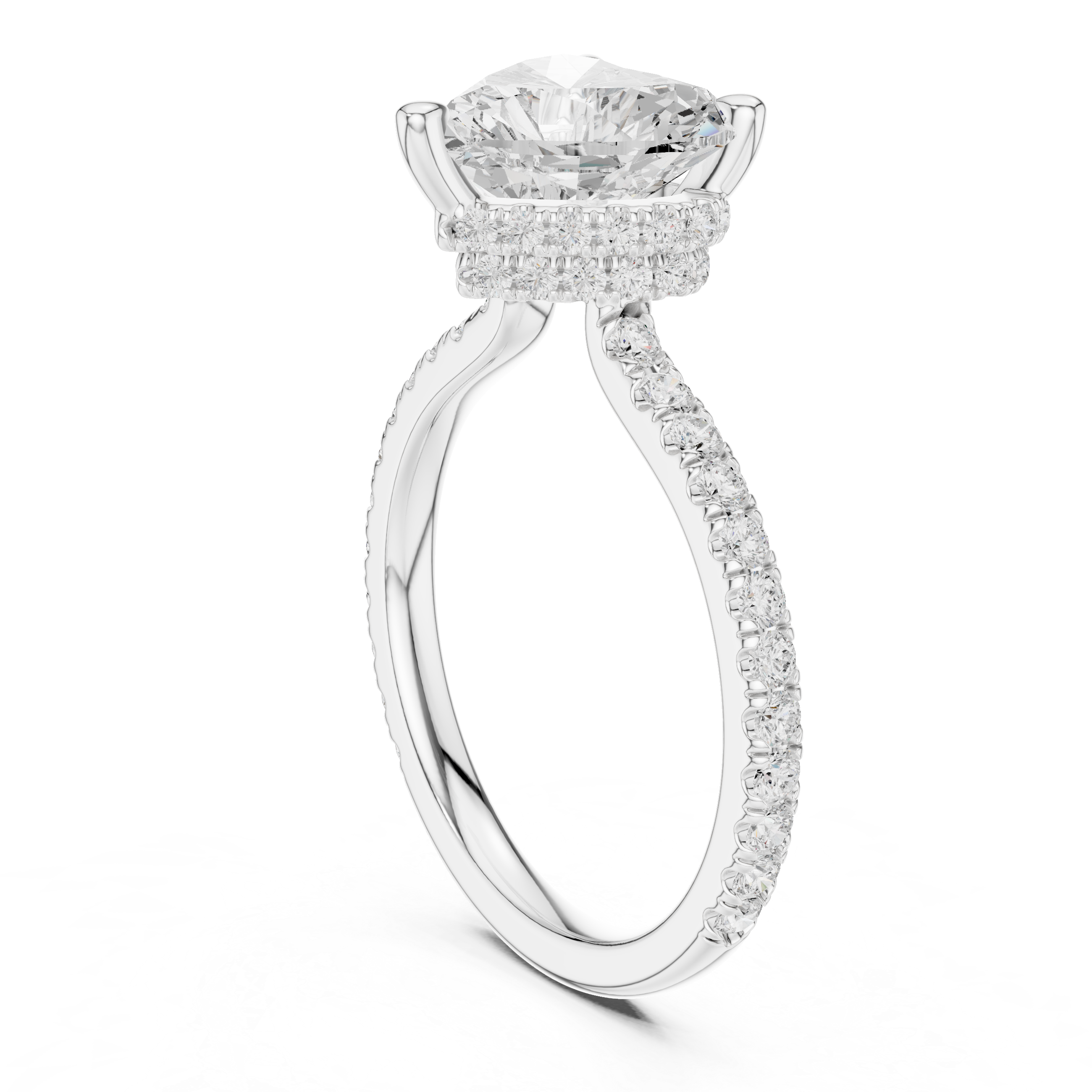 Heart Cut Hidden Halo Pavé Engagement Ring