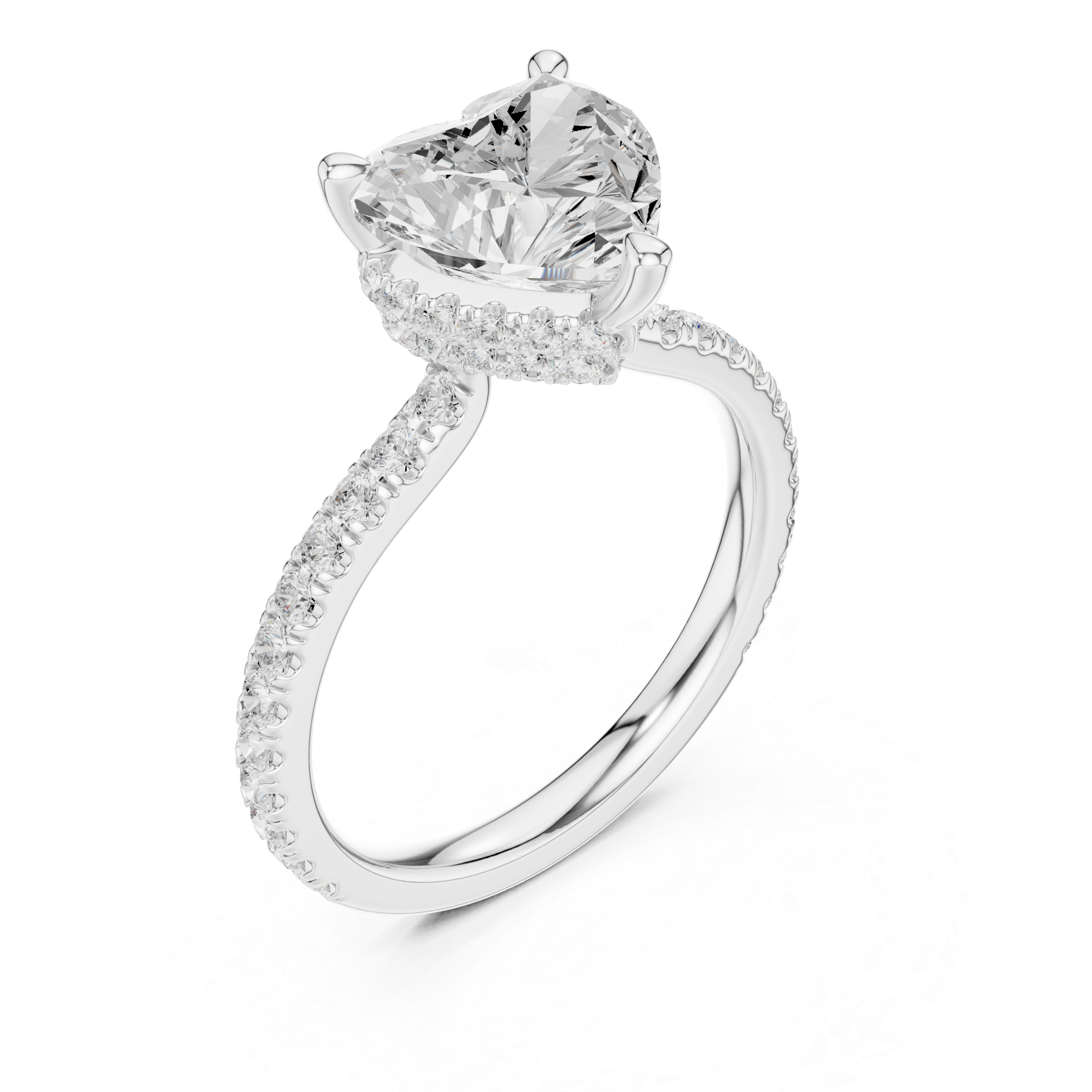 Heart Cut Hidden Halo Pavé Engagement Ring