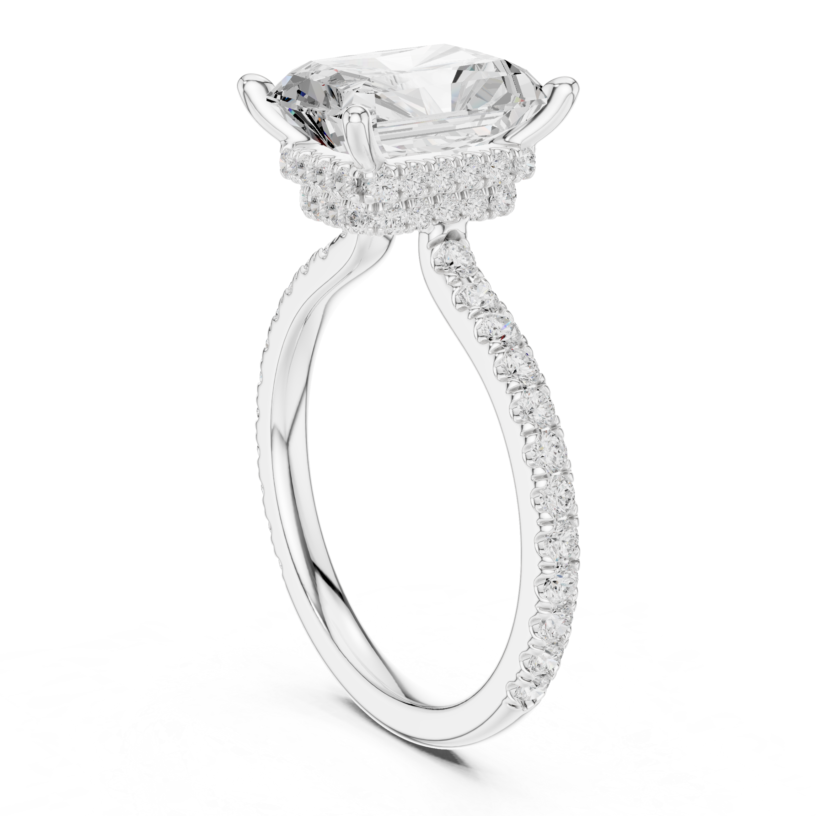 Radiant Cut Hidden Halo Pavé Engagement Ring