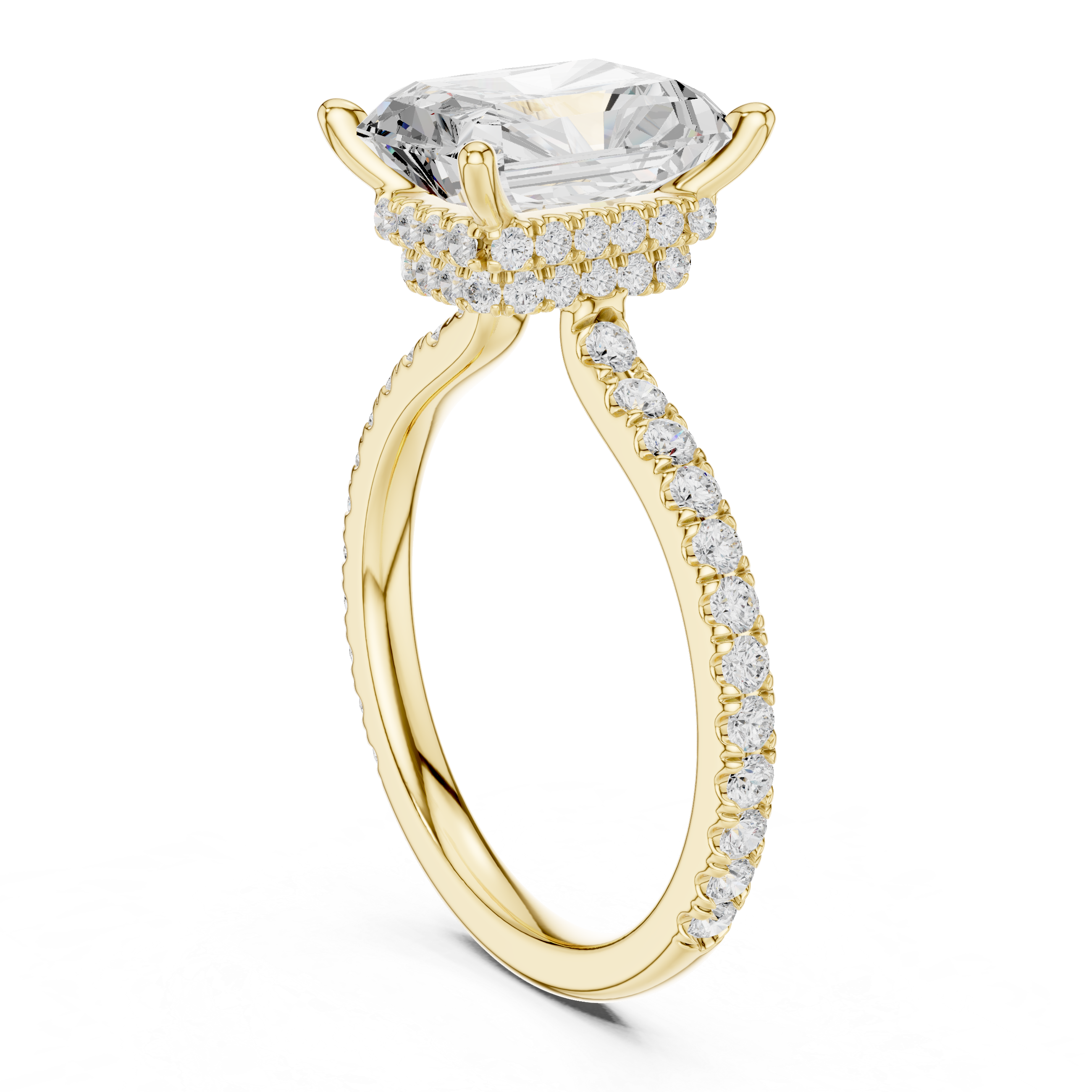 Radiant Cut Hidden Halo Pavé Engagement Ring