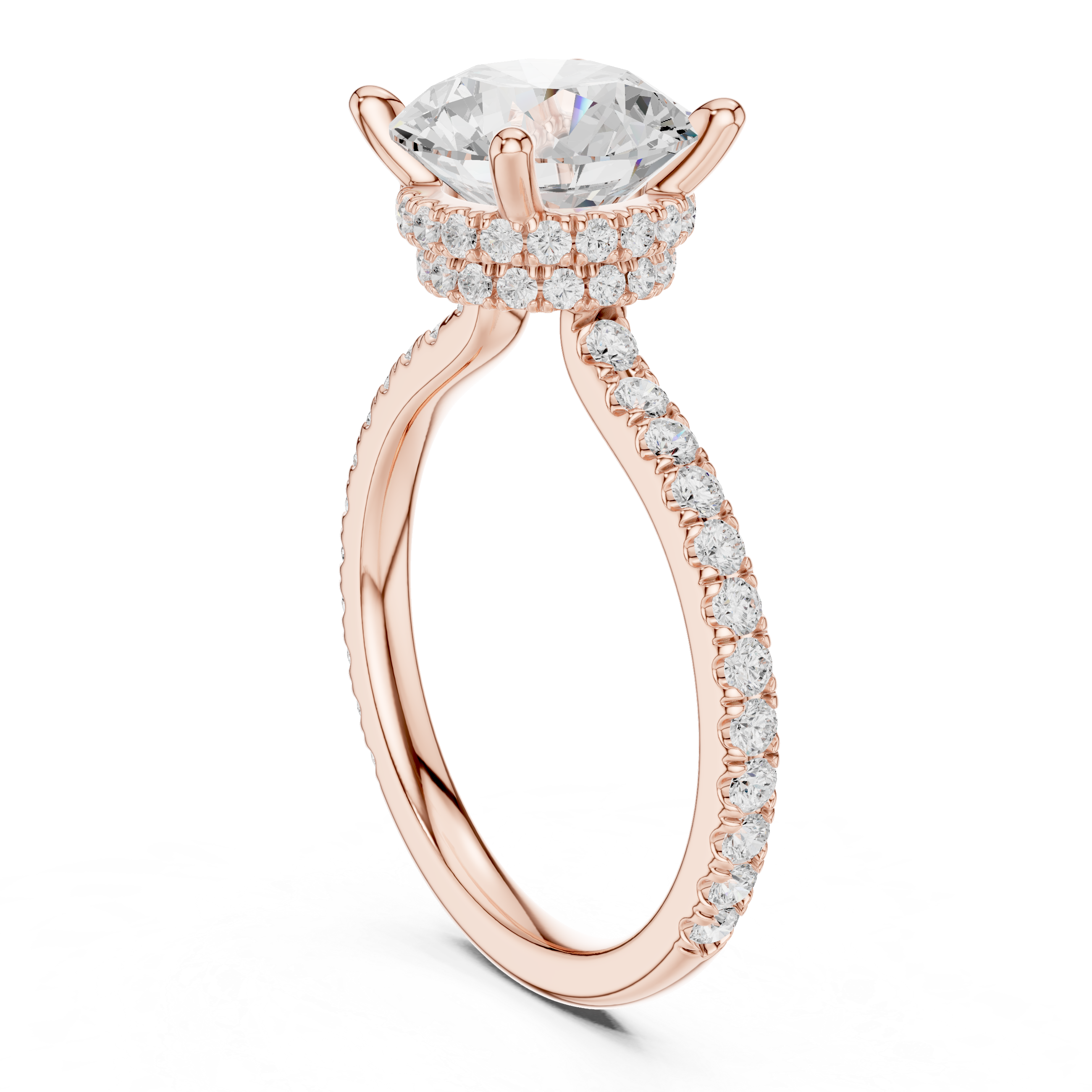 Round Cut Hidden Halo Pavé Engagement Ring