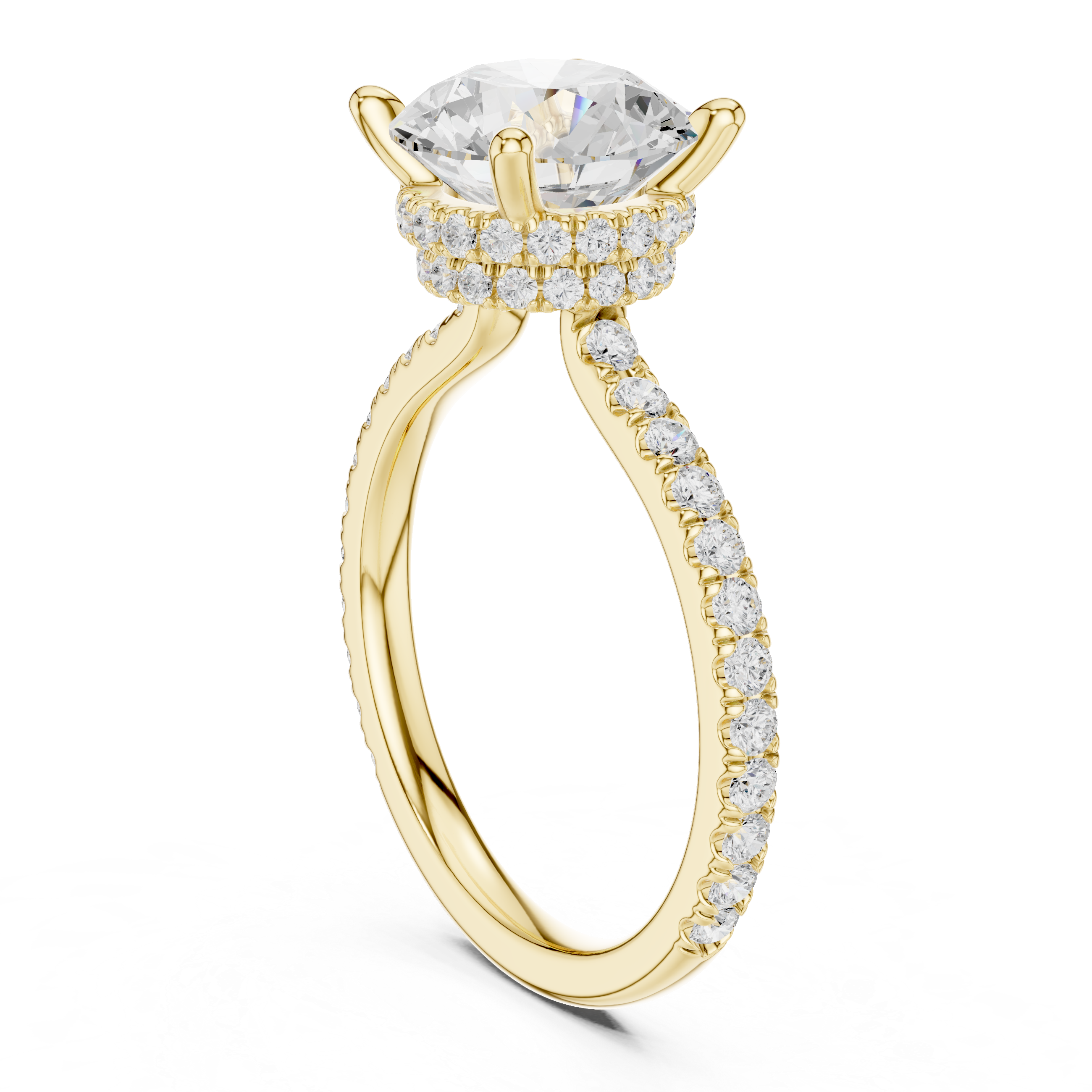 Round Cut Hidden Halo Pavé Engagement Ring
