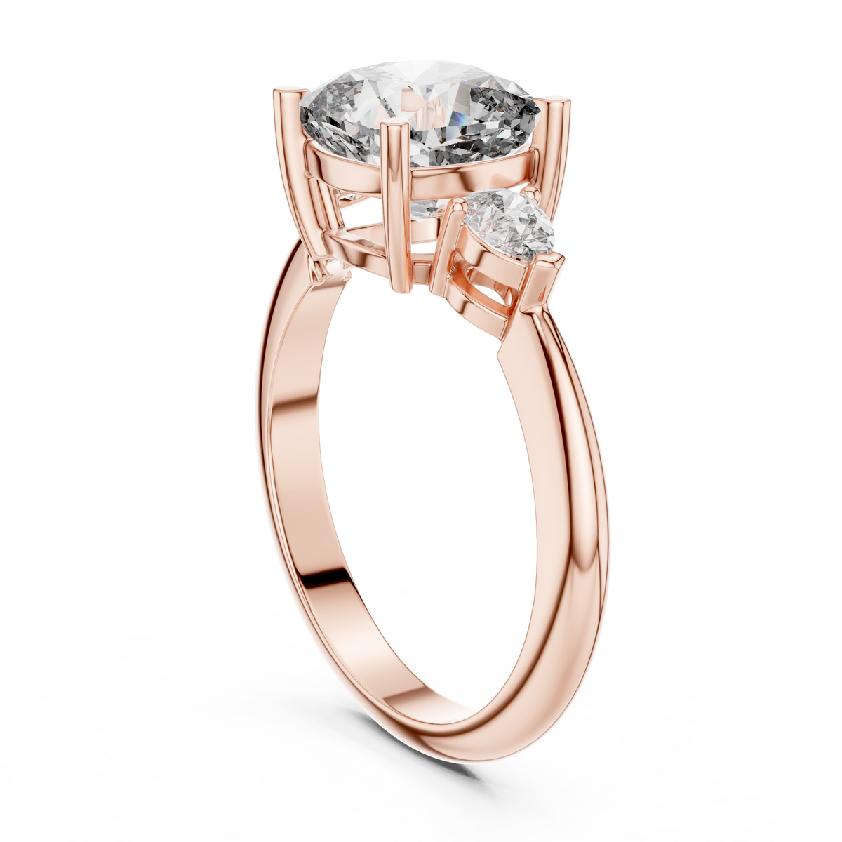 Cushion Cut Three Stone Engagement Ring with Pear Shaped Side Stones
