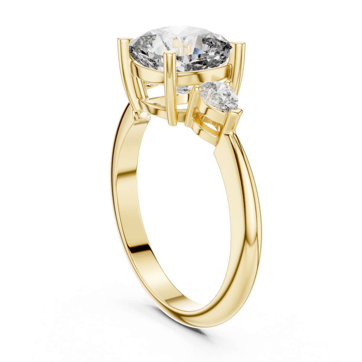 Cushion Cut Three Stone Engagement Ring with Pear Shaped Side Stones