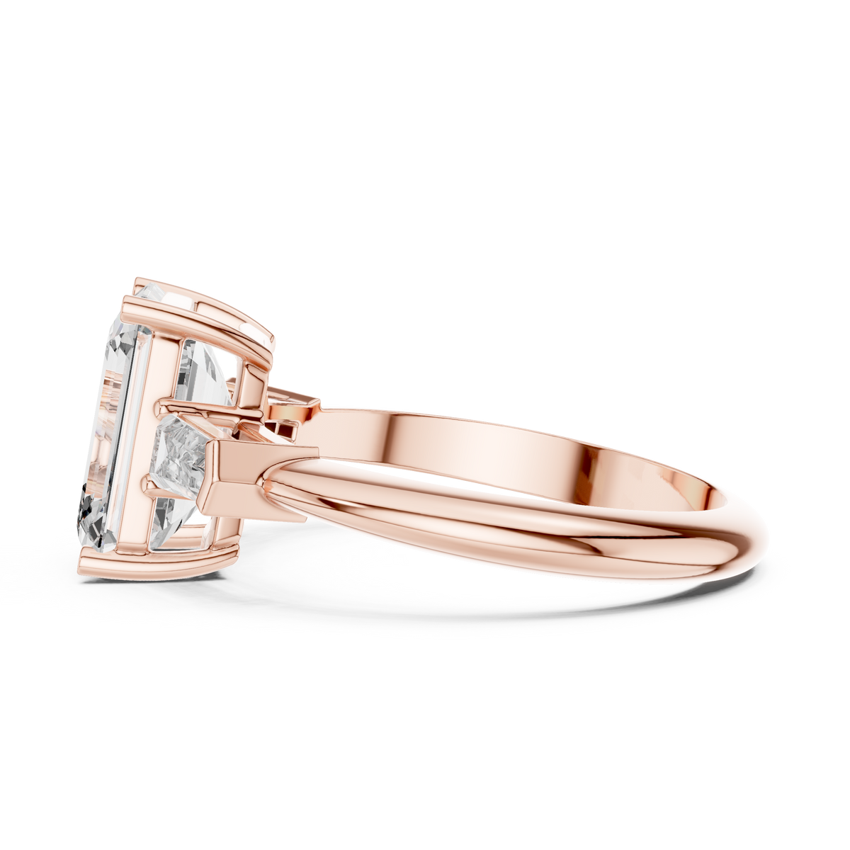 Emerald Cut Three Stone Engagement Ring with Tapered Baguette Side Stones