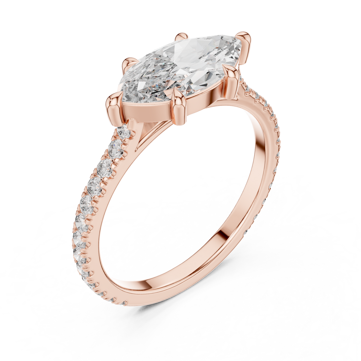 Marquise Cut Diamond Solitaire Engagement Ring with Pavé Band