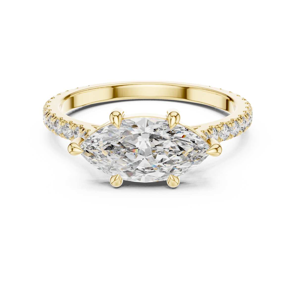 Marquise Cut Diamond Solitaire Engagement Ring with Pavé Band