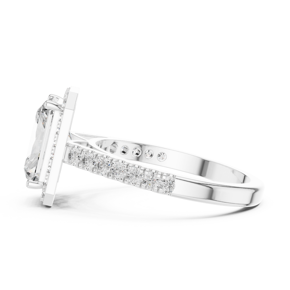 Radiant Cut Diamond Halo Engagement Ring with Pavé Band