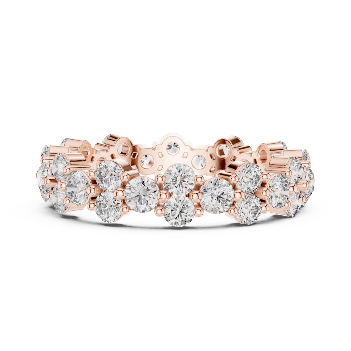 Cluster Diamond Eternity Ring, Round Diamond Wedding Band, Floral Eternity Ring, 4.74mm Full Eternity Anniversary Band, Stackable Bridal Ring