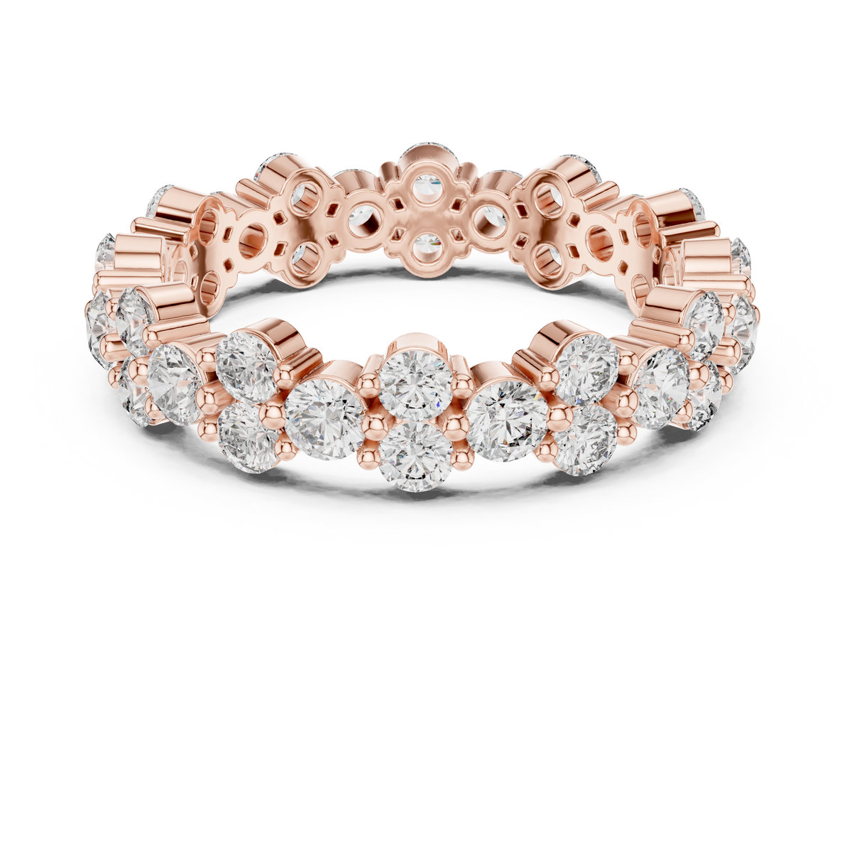 Cluster Diamond Eternity Ring, Round Diamond Wedding Band, Floral Eternity Ring, 4.74mm Full Eternity Anniversary Band, Stackable Bridal Ring