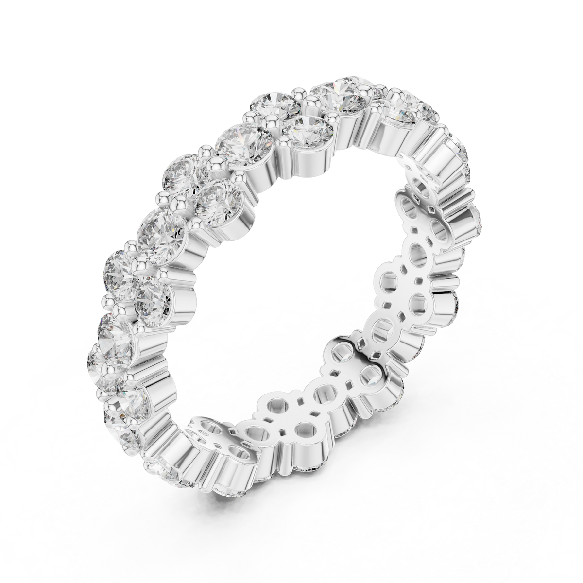 Cluster Diamond Eternity Ring, Round Diamond Wedding Band, Floral Eternity Ring, 4.74mm Full Eternity Anniversary Band, Stackable Bridal Ring