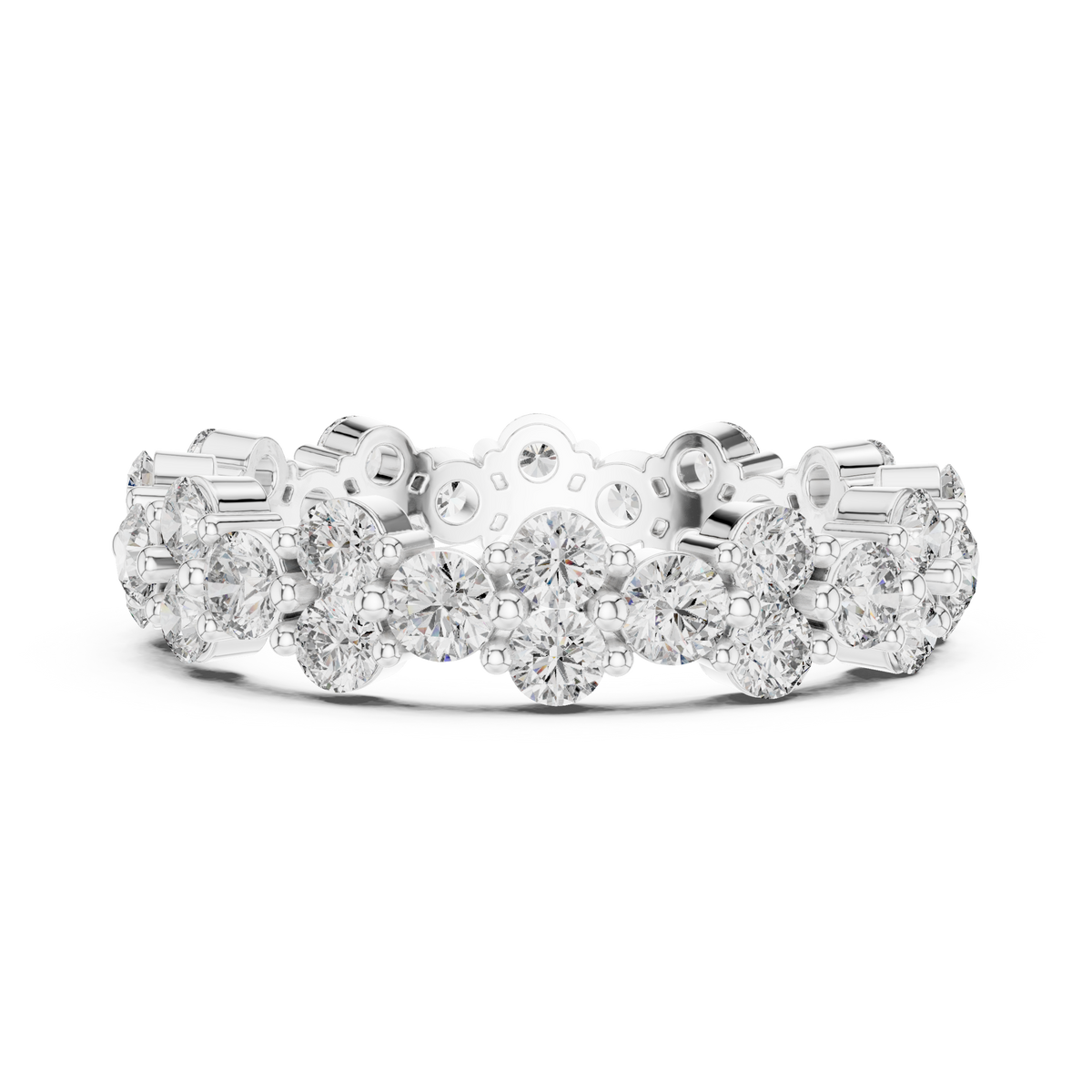 Cluster Diamond Eternity Ring, Round Diamond Wedding Band, Floral Eternity Ring, 4.74mm Full Eternity Anniversary Band, Stackable Bridal Ring