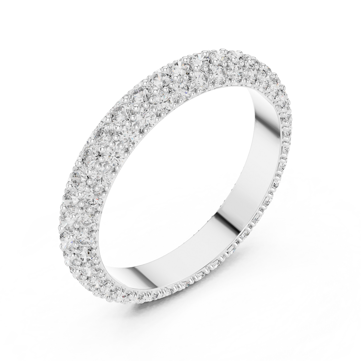 Three Row Diamond Eternity Ring, Pave Wedding Band, Full Eternity Bridal Ring, Anniversary Band, Stackable Diamond Ring