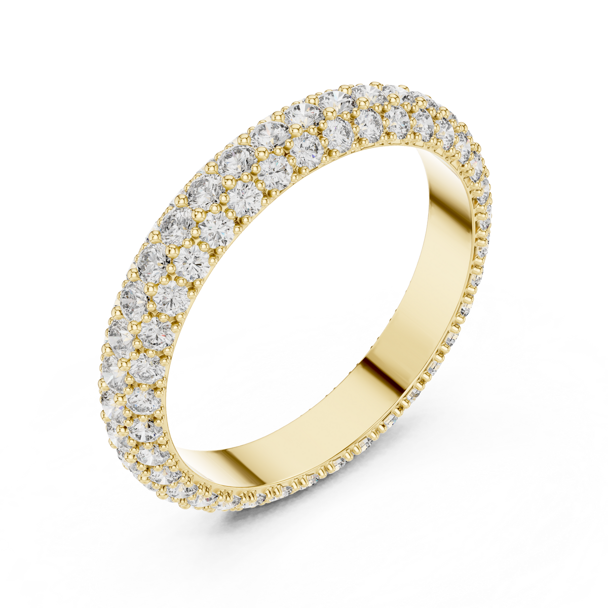 Three Row Diamond Eternity Ring, Pave Wedding Band, Full Eternity Bridal Ring, Anniversary Band, Stackable Diamond Ring