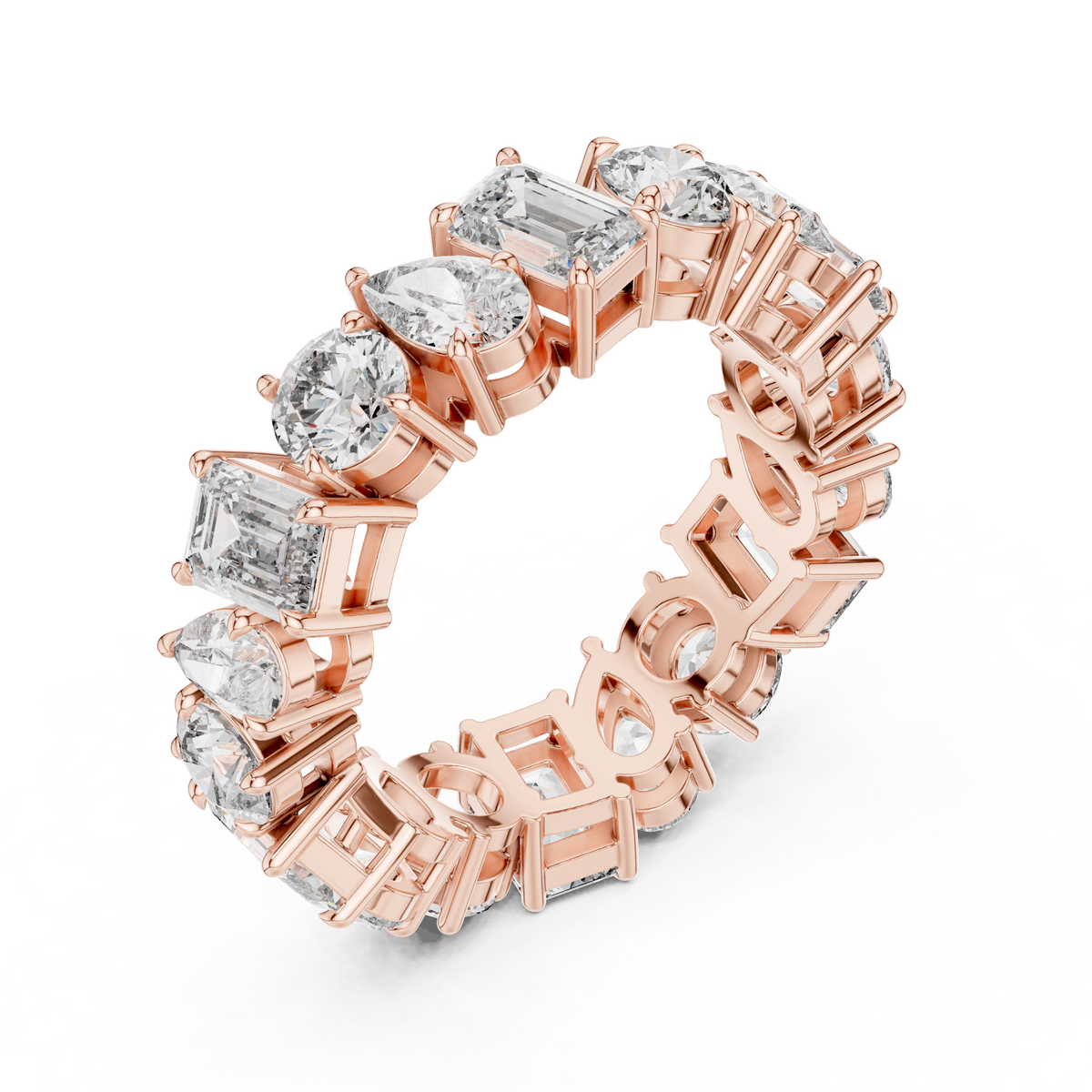 Mixed Shape Eternity Ring, Pear Round Emerald Cut Diamond Band, Full Eternity Wedding Ring, Anniversary Band, Statement Bridal Ring