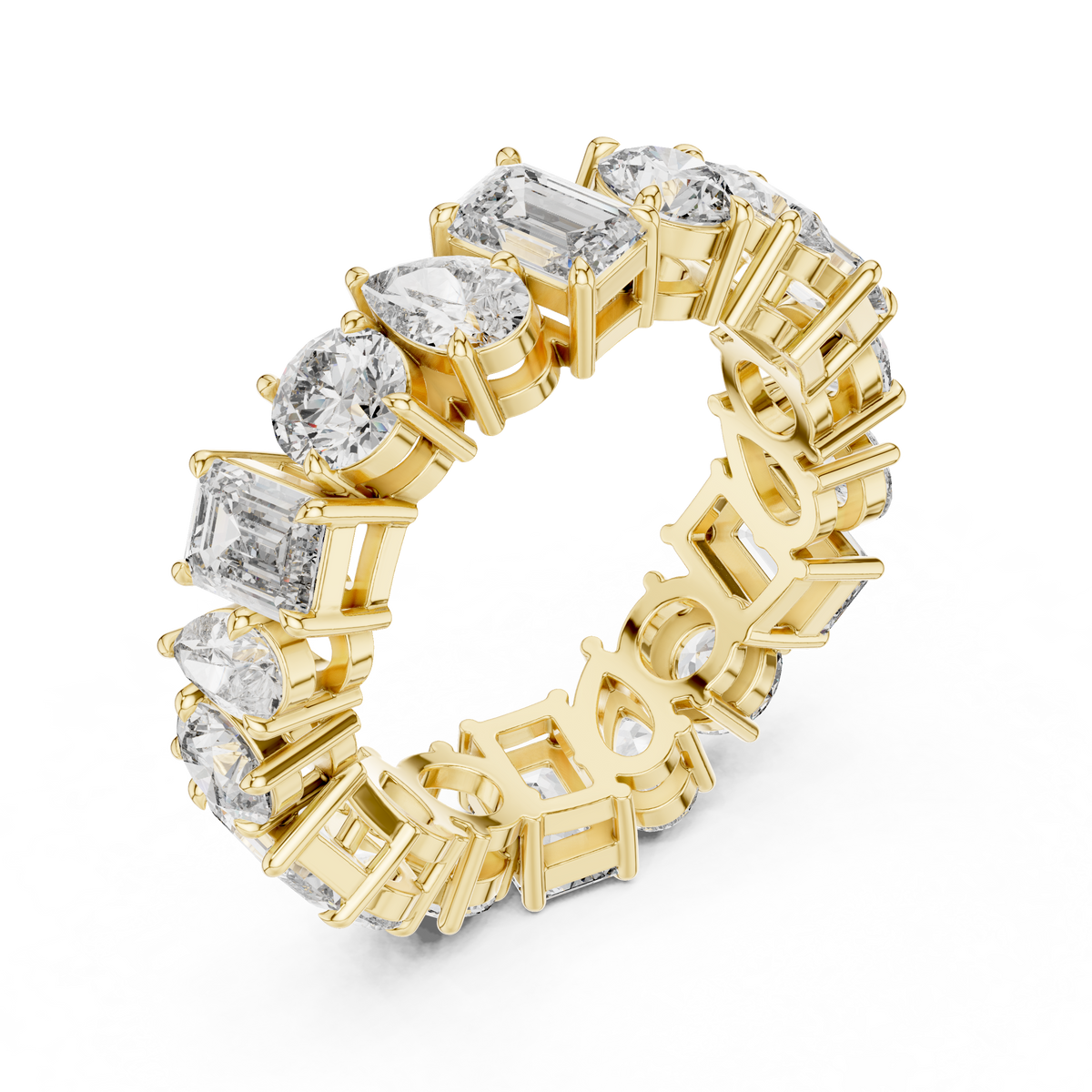 Mixed Shape Eternity Ring, Pear Round Emerald Cut Diamond Band, Full Eternity Wedding Ring, Anniversary Band, Statement Bridal Ring