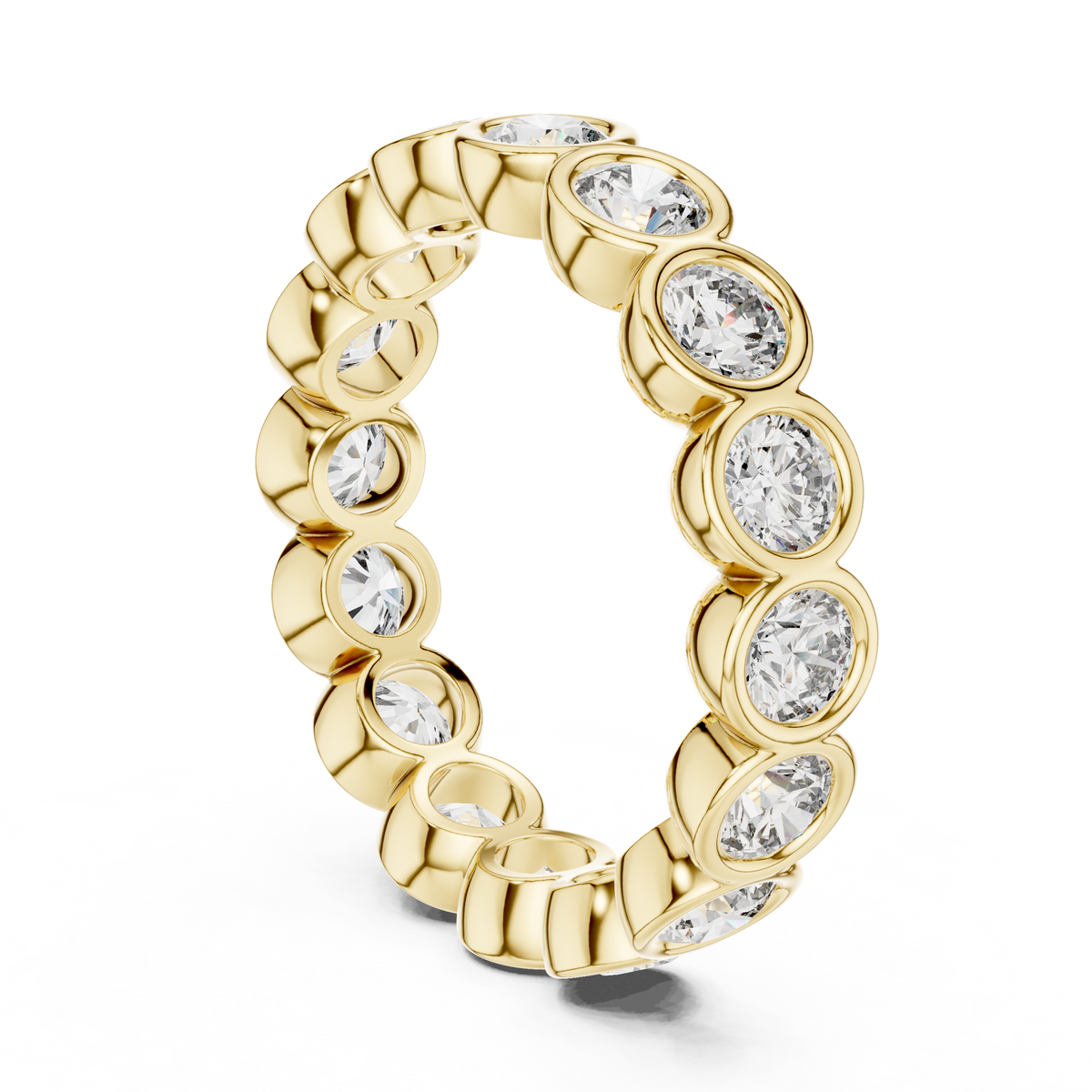 Round Bezel Eternity Ring, Full Eternity Wedding Band, Diamond Anniversary Ring, Yellow Gold Bridal Band, Minimalist Stackable Ring