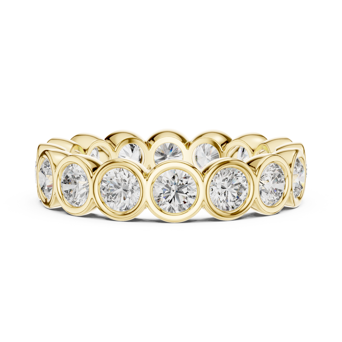 Round Bezel Eternity Ring, Full Eternity Wedding Band, Diamond Anniversary Ring, Yellow Gold Bridal Band, Minimalist Stackable Ring