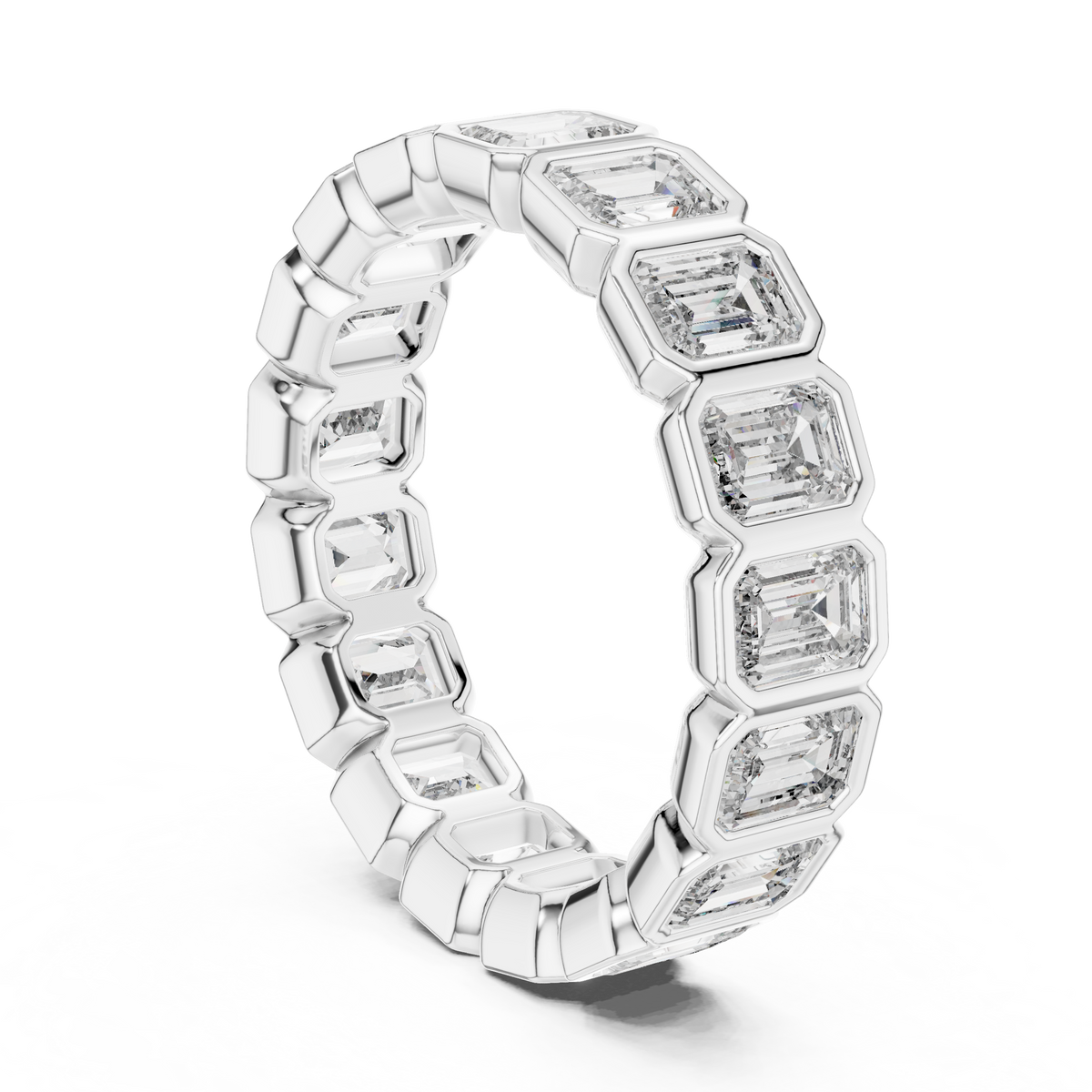 Emerald Cut Eternity Ring, Bezel Set Wedding Band, Full Eternity Diamond Ring, Anniversary Band, Gold Bridal Ring