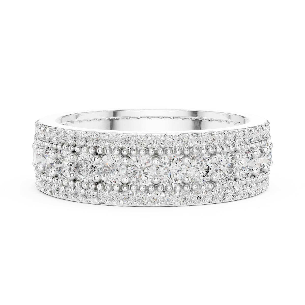 Triple-Row Round Stone Statement Band Ring