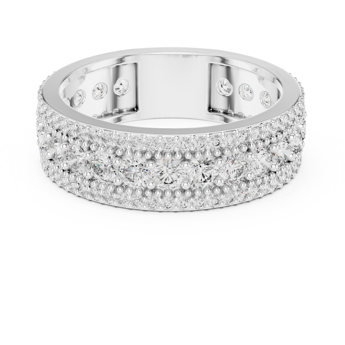 Triple-Row Round Stone Statement Band Ring