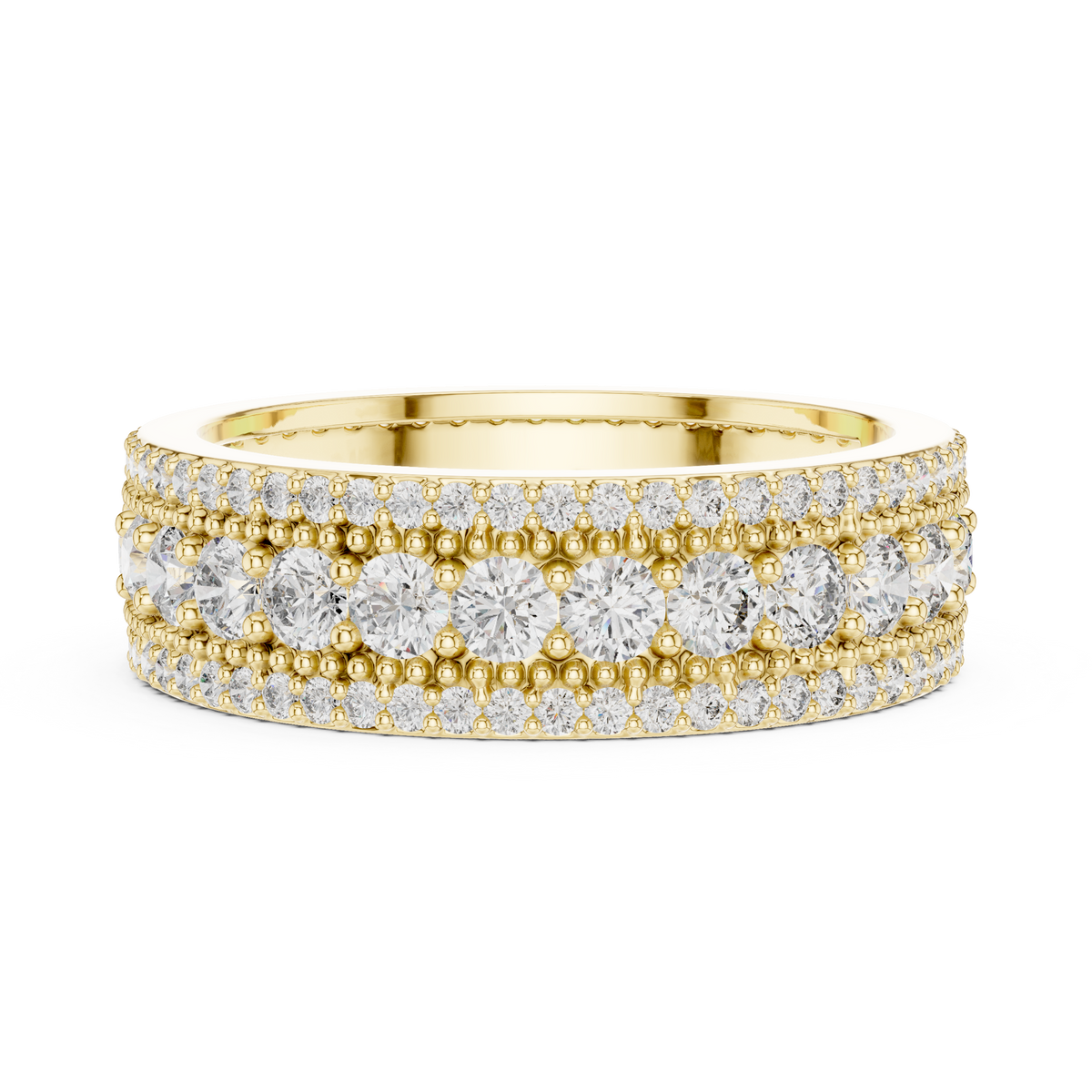 Triple-Row Round Stone Statement Band Ring