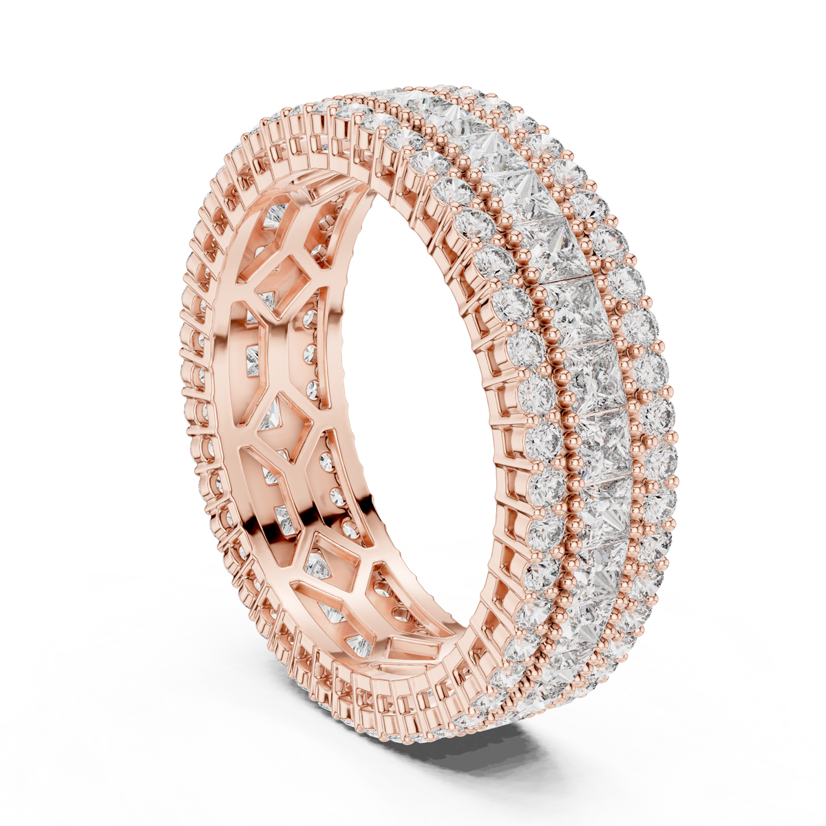 Three-Row Princess & Round Stone Full Eternity Band Ring