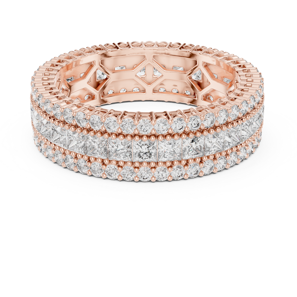 Three-Row Princess & Round Stone Full Eternity Band Ring