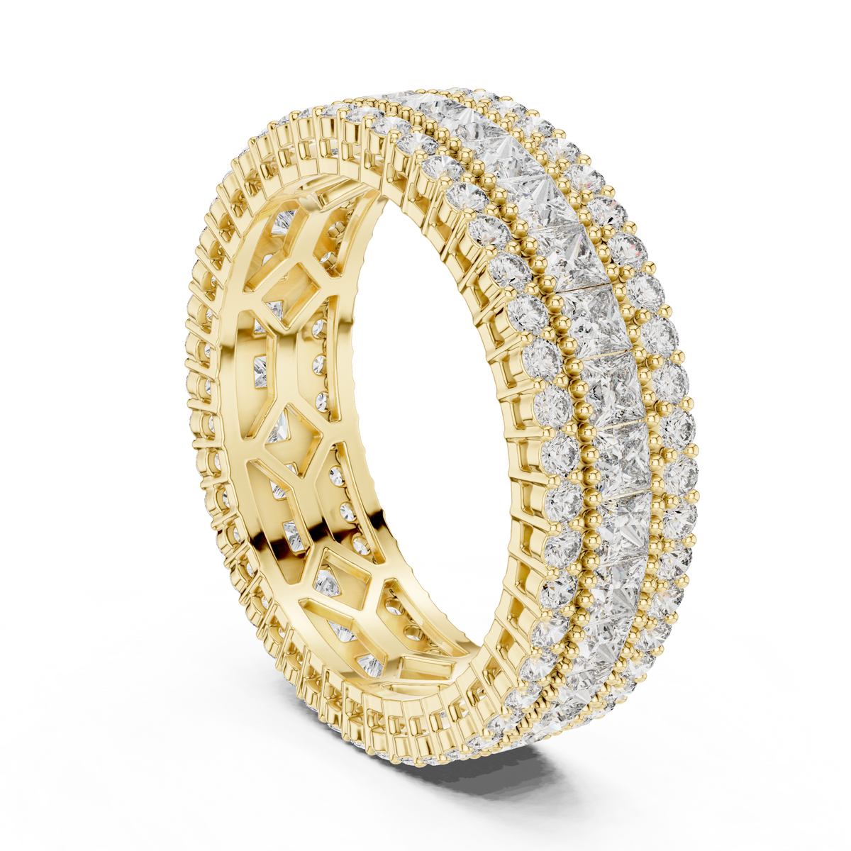 Three-Row Princess & Round Stone Full Eternity Band Ring