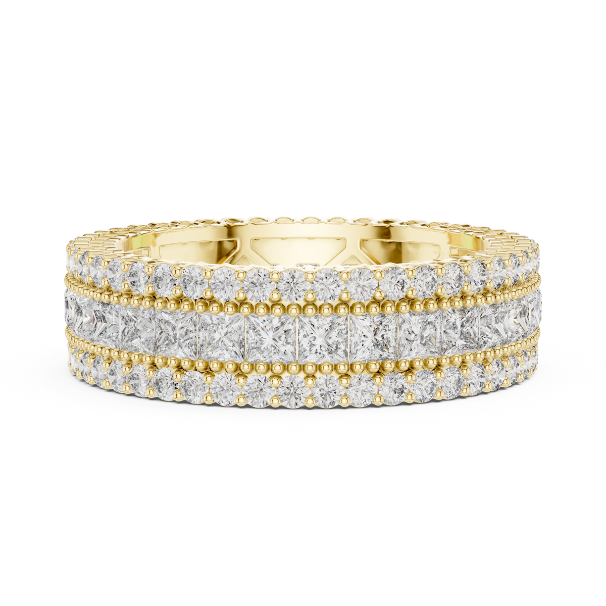 Three-Row Princess & Round Stone Full Eternity Band Ring