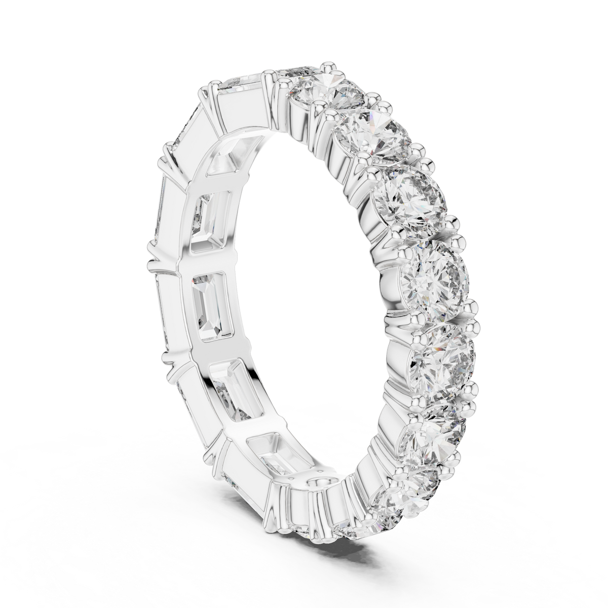 Mixed Emerald & Round Stone Full Eternity Band Ring