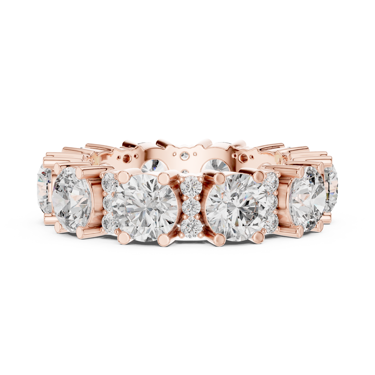 Wide Round Stone Eternity Band with Accent Clusters