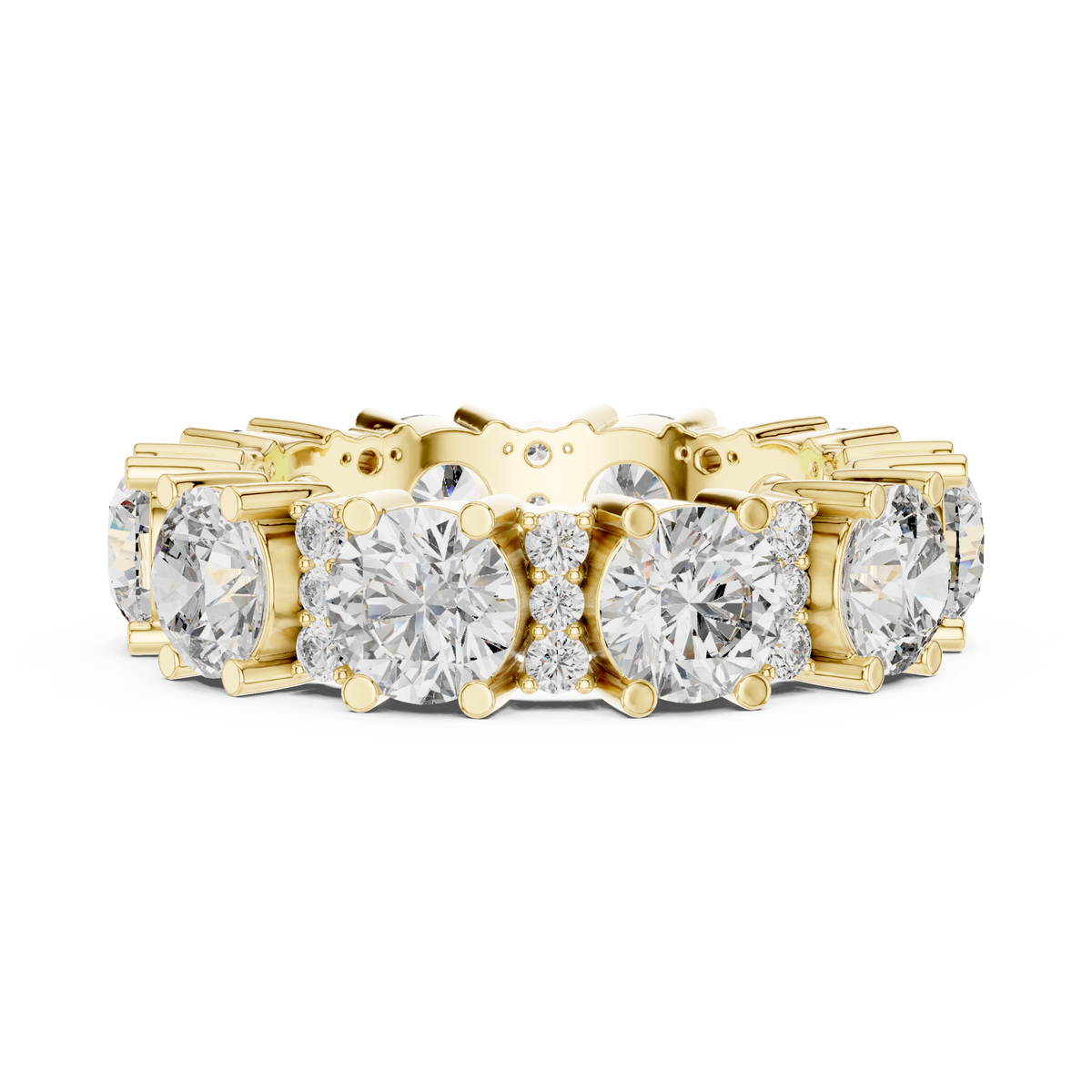 Wide Round Stone Eternity Band with Accent Clusters